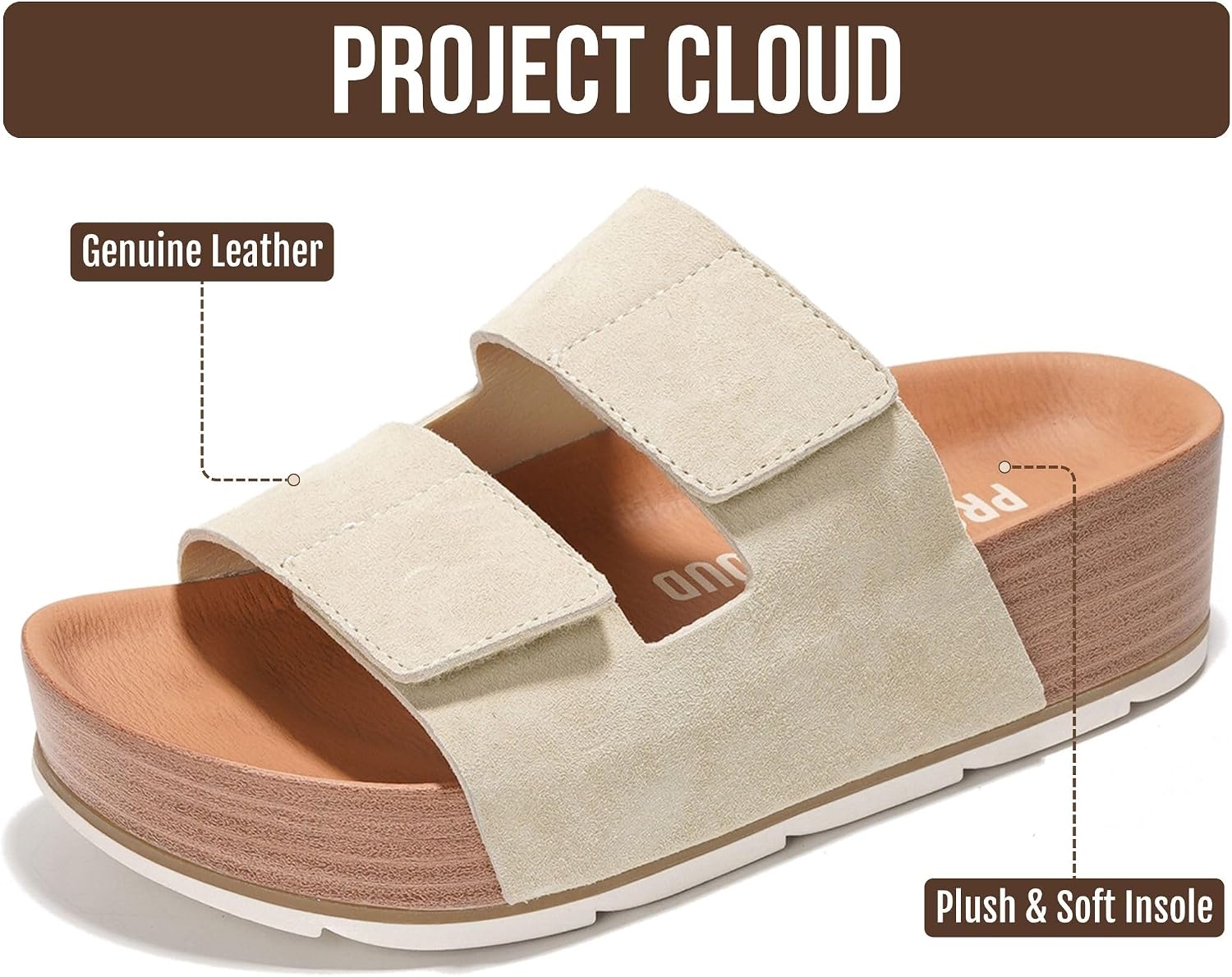 Detalle de Project Cloud 100% Genuine Leather Platform Sandals for Women