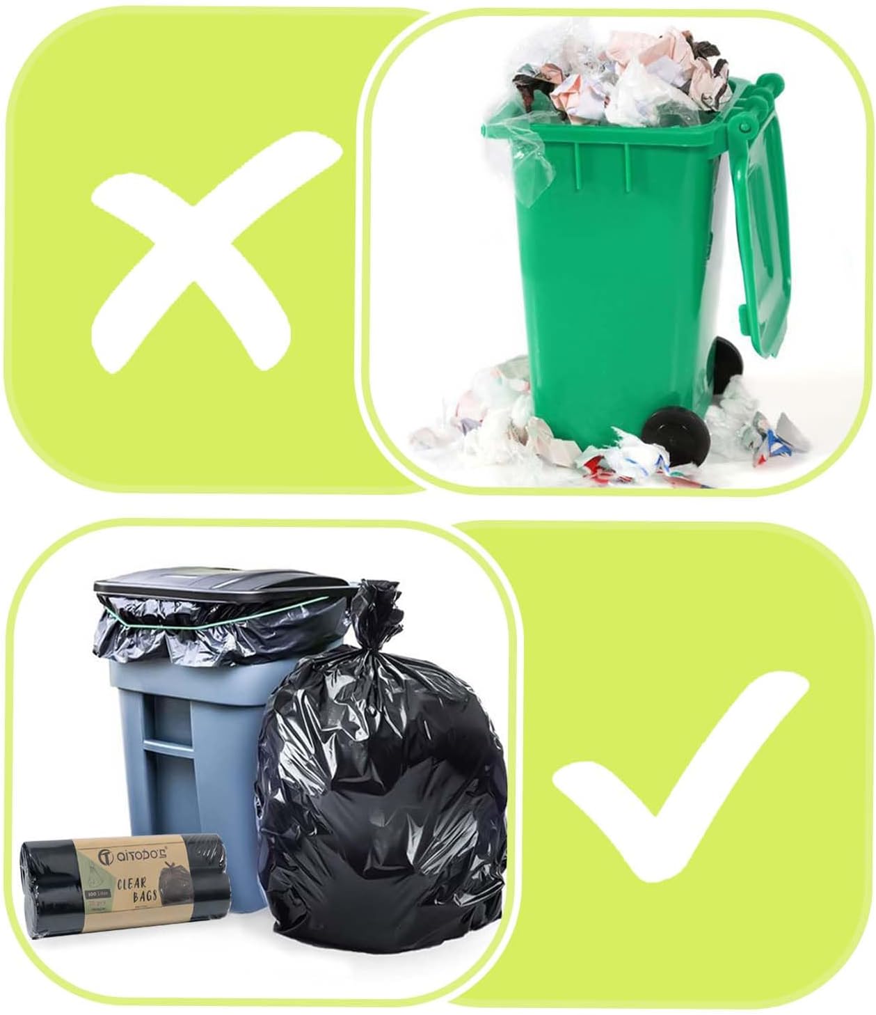 Detalle 2 de AITODOS TA 100L Drawstring Bin Bags, 95 x 80 cm, Black, 20 Pack