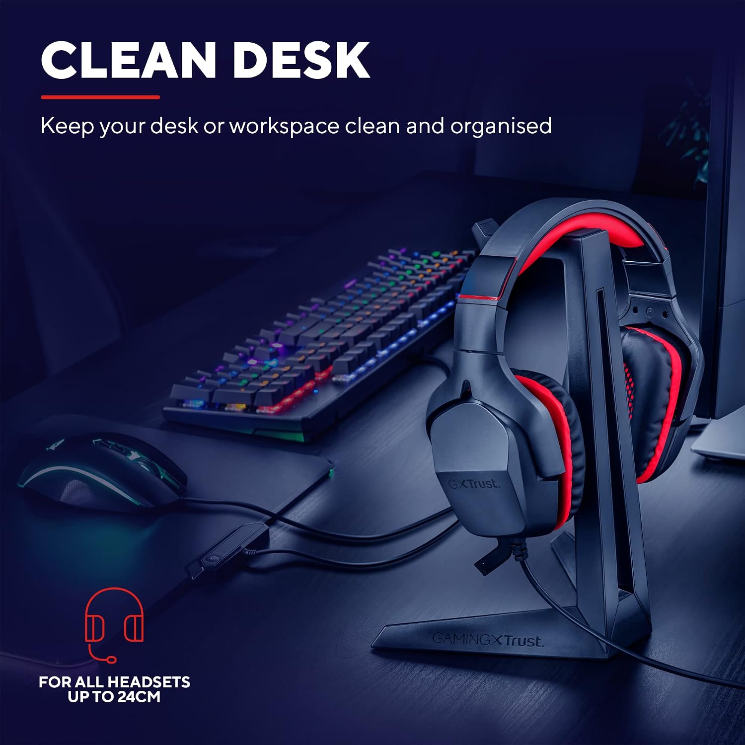 Detalle 2 de Trust Gaming GXT 260 Cendor Kopfhörer-Ständer für Headsets bis 24 cm – mit Gummioberfläche, schwarz