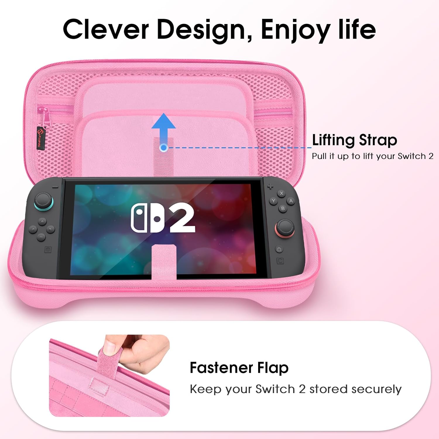 Detalle de FINTIE Tasche für Nintendo Switch 2 (2025) – Hartschale EVA, Mikrofaser-Innenseite und Spielkartenhalter
