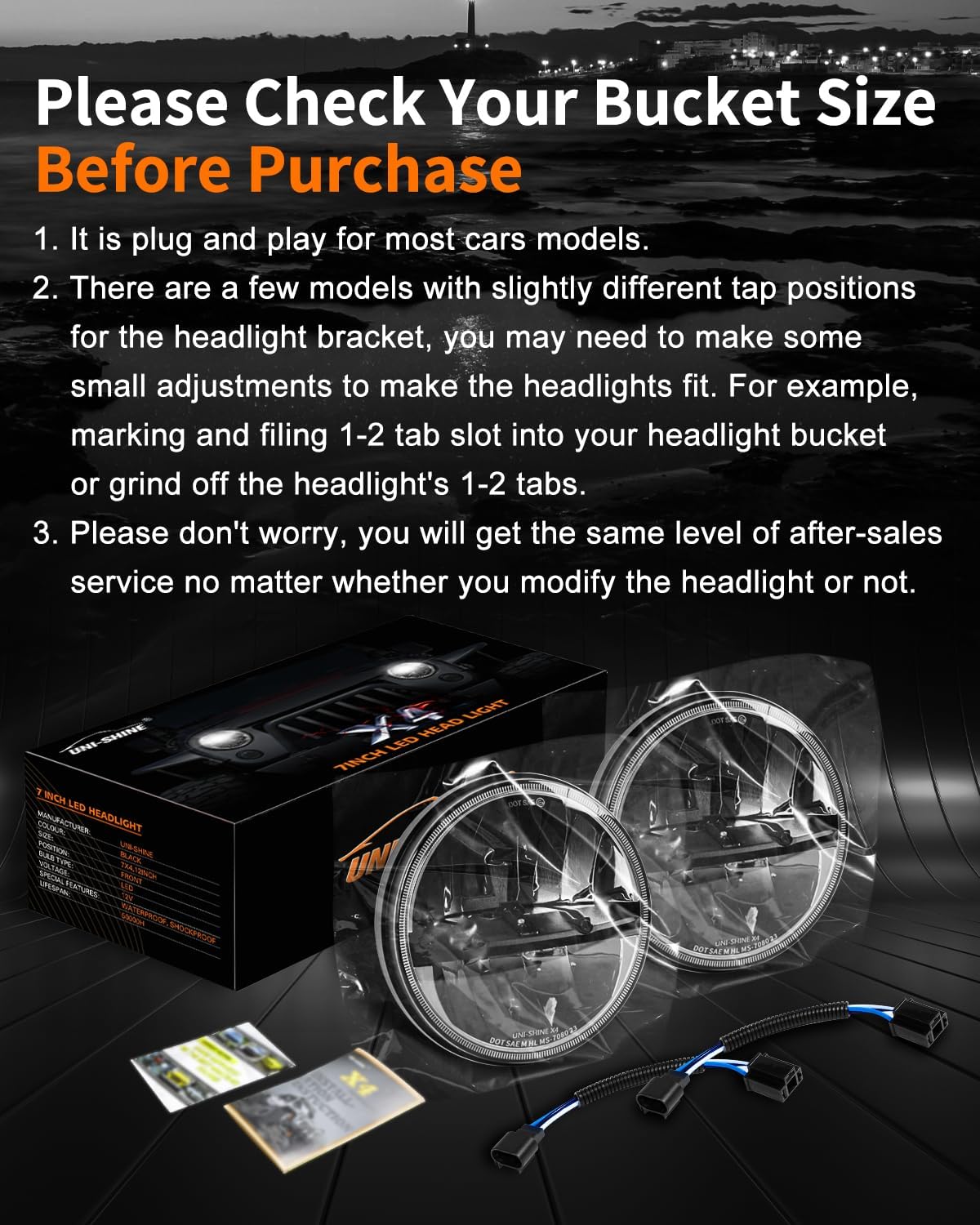 Thumbnail 4 de UNI-SHINE 7-Inch LED Headlights (2-Pack): DOT Approved, Plug-and-Play for Jeep, Miata, and Chevy
