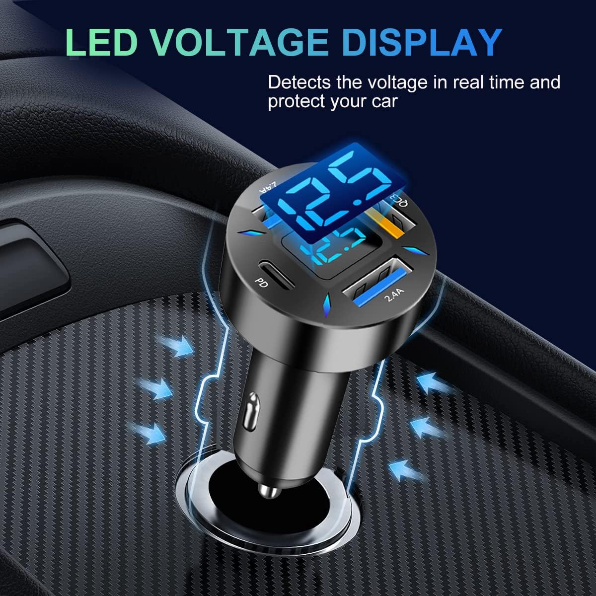 Thumbnail 4 de 4-Port USB C Auto Ladegerät 50W QC3.0 PD