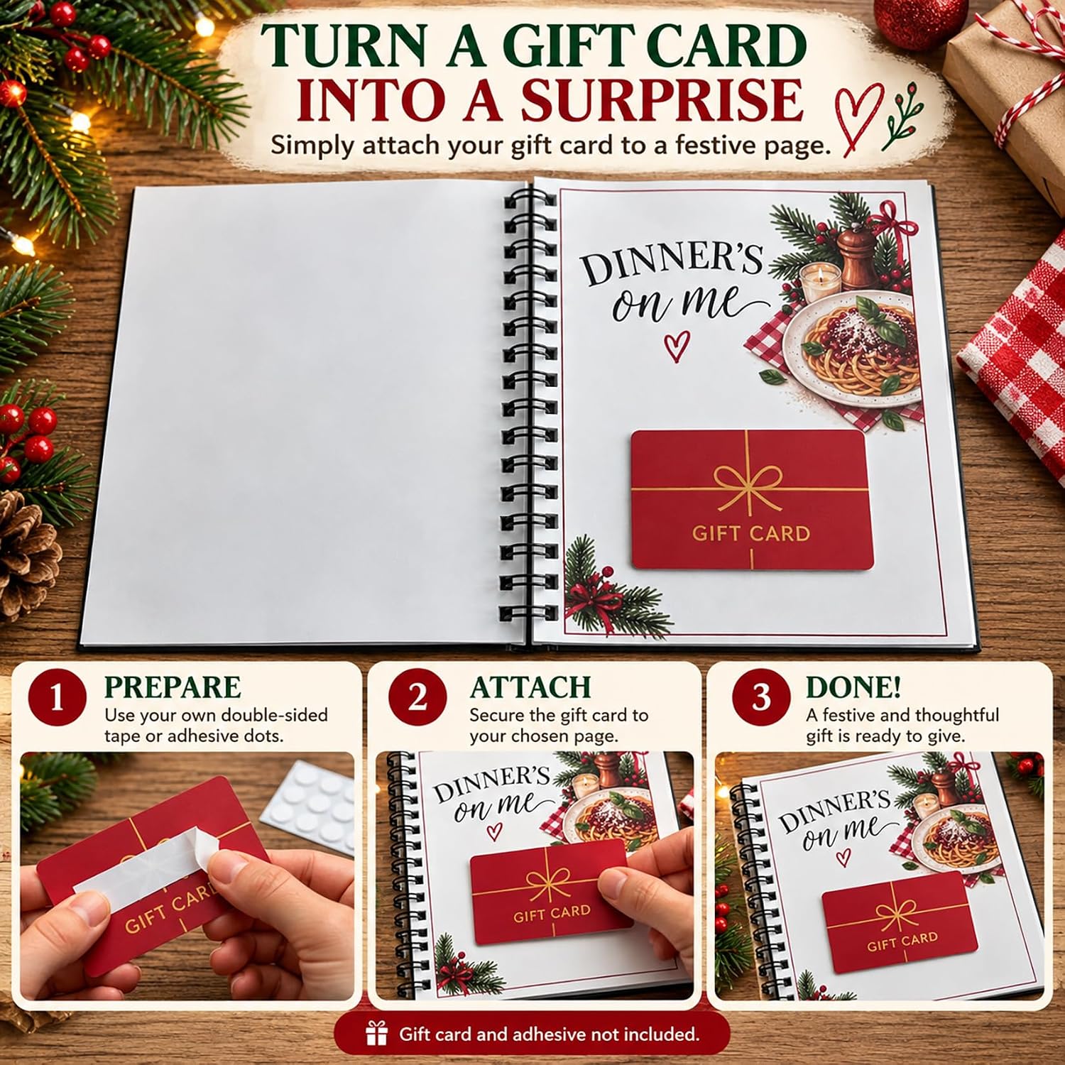 Detalle de AZHAIBUQI Christmas Gift Card Book, 5x7-Inch Spiral-Bound Booklet, 10 Festive Designs