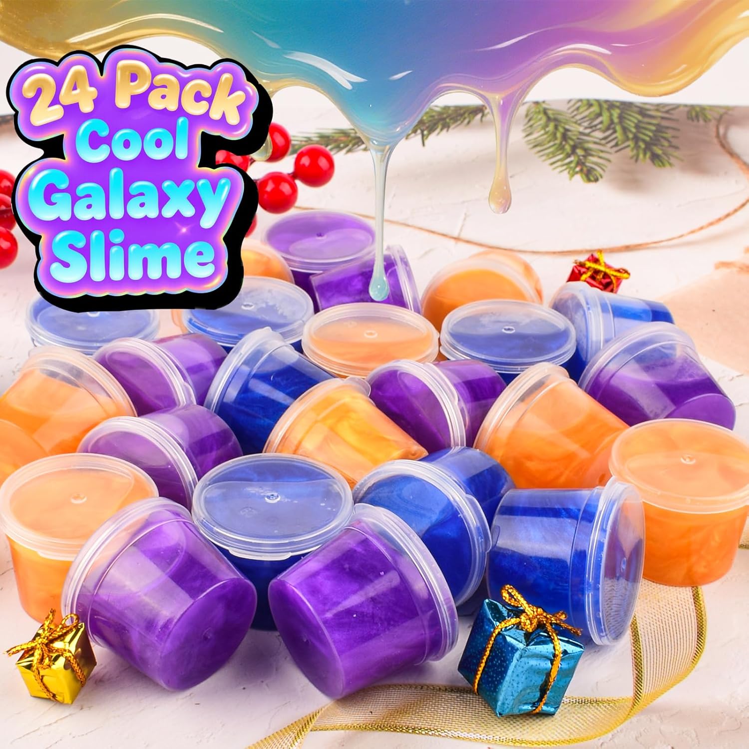 Thumbnail 2 de Galaxy Slime 24 Pack in Blue, Gold & Purple – non-sticky soft slime party favours for kids
