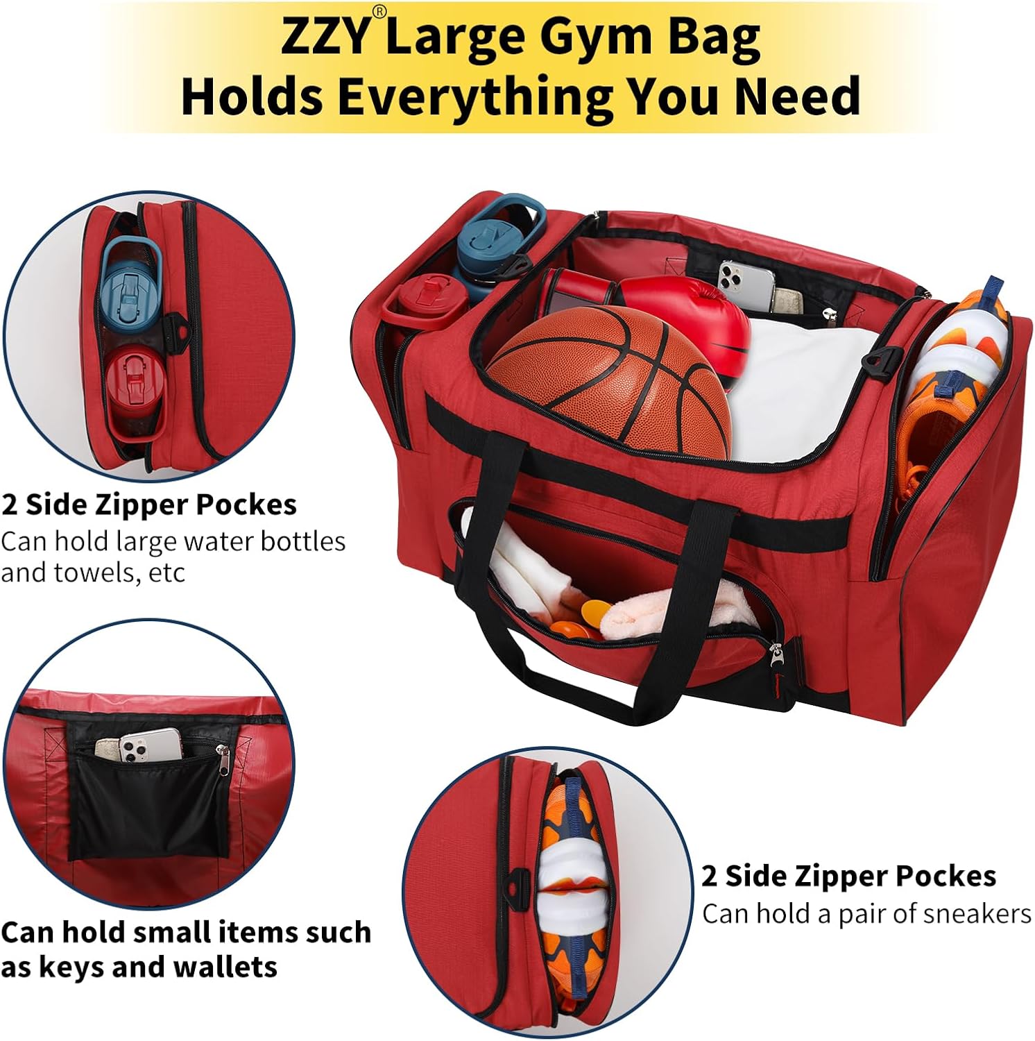 Thumbnail 2 de 55L Gym Duffle Bag: 22-inch Multi-Pocket Holdall for Men