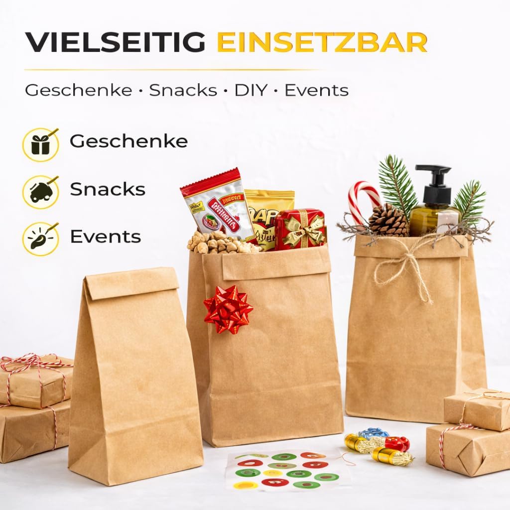 Detalle de 50x braune Kraftpapiertüten EXTRA STARK (20 x 13 cm) – als DIY Adventskalender & Geschenktüten