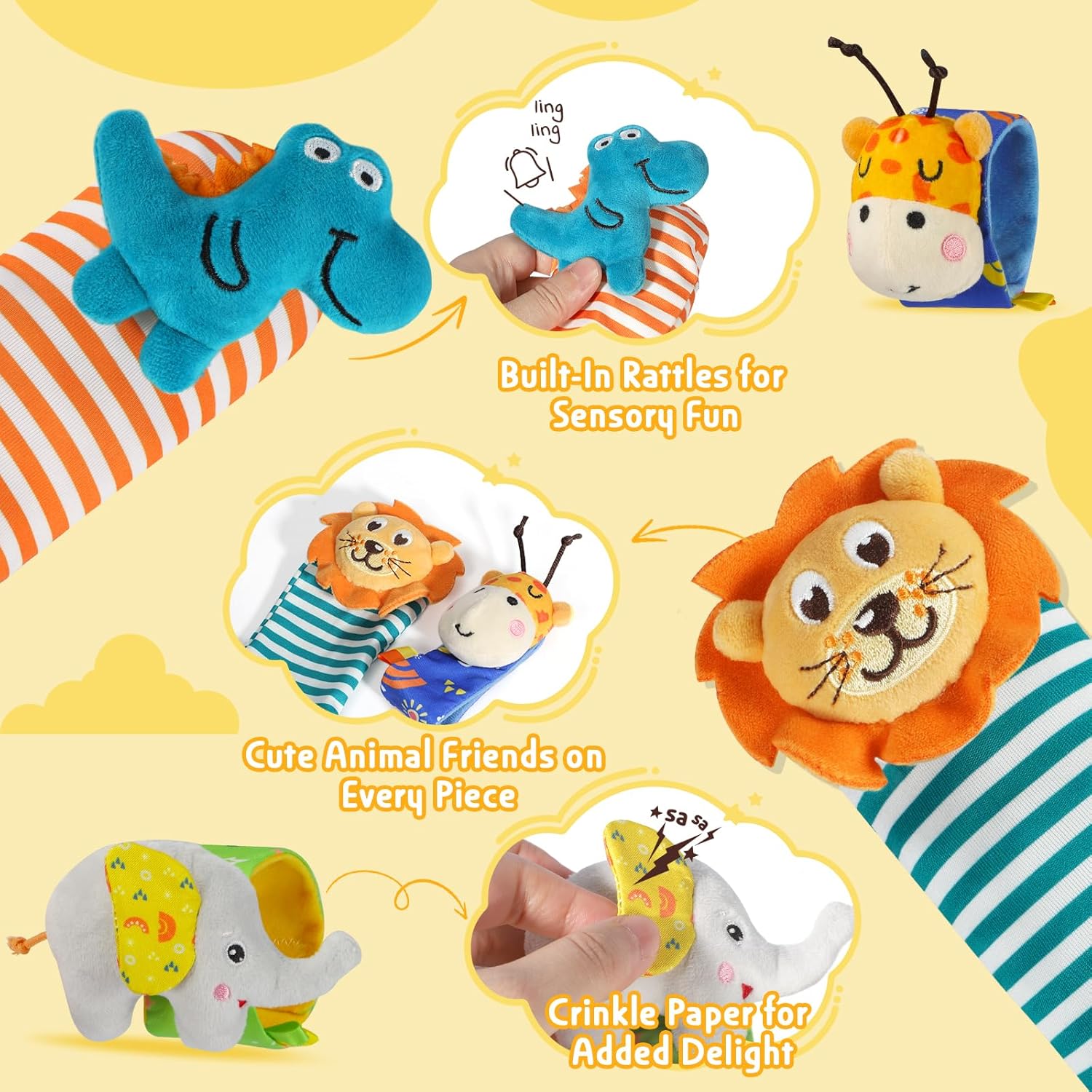 Thumbnail 2 de Foot Finders Wrist Rattles for Infants (sock and wrist rattle set with rainforest animal designs)