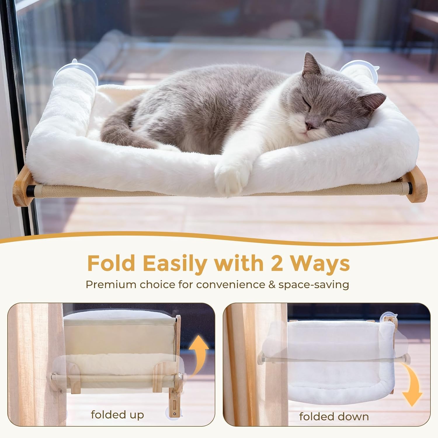 Thumbnail 1 de Hamac Chat Fenêtre Pliable Pecute – Observation des Oiseaux, XL 66×39×26 cm, blanc