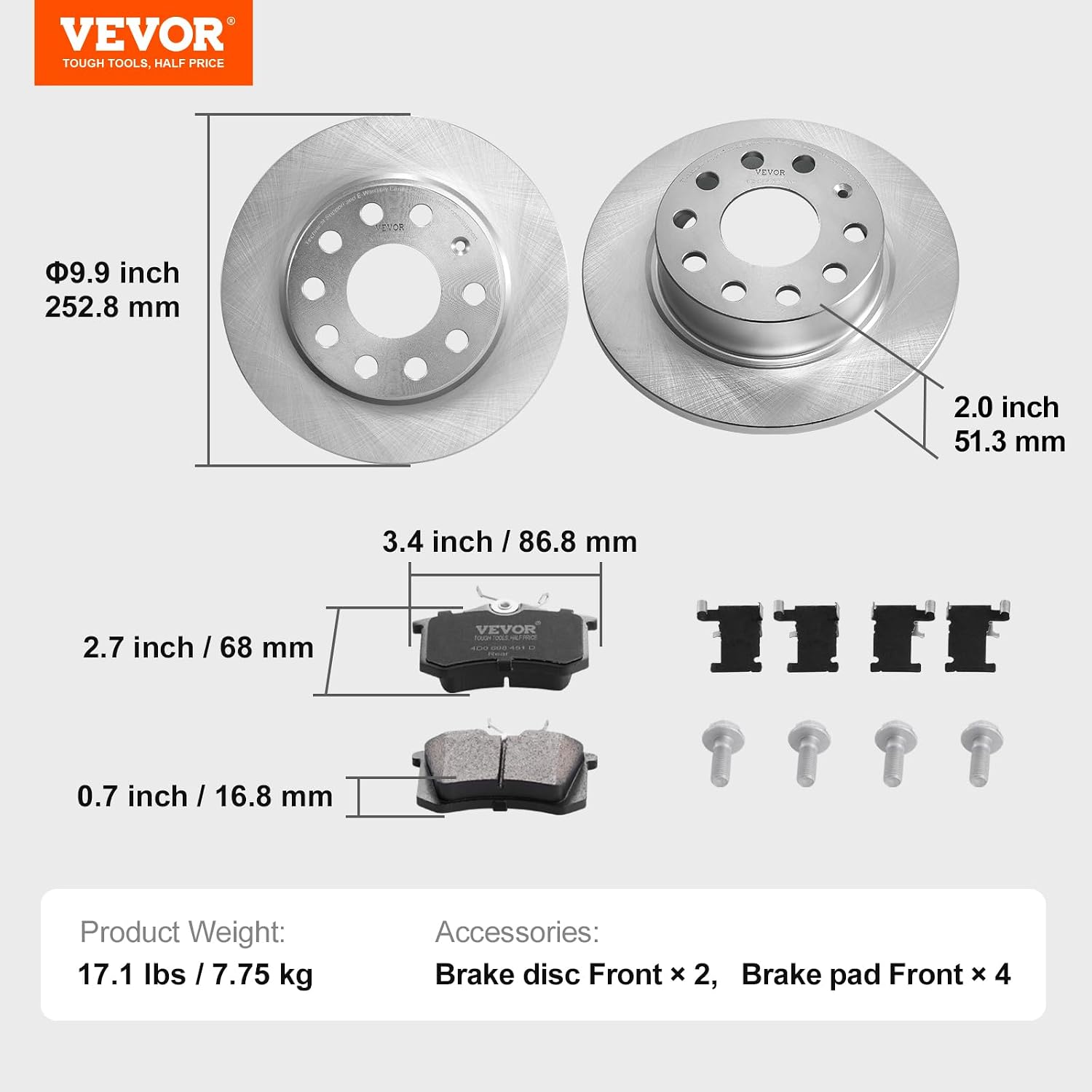 Thumbnail 6 de VEVOR Hinterradbremsen-Set kompatibel mit Audi A3 (8P) und weiteren Modellen – 253 mm Scheiben, Keramikbeläge