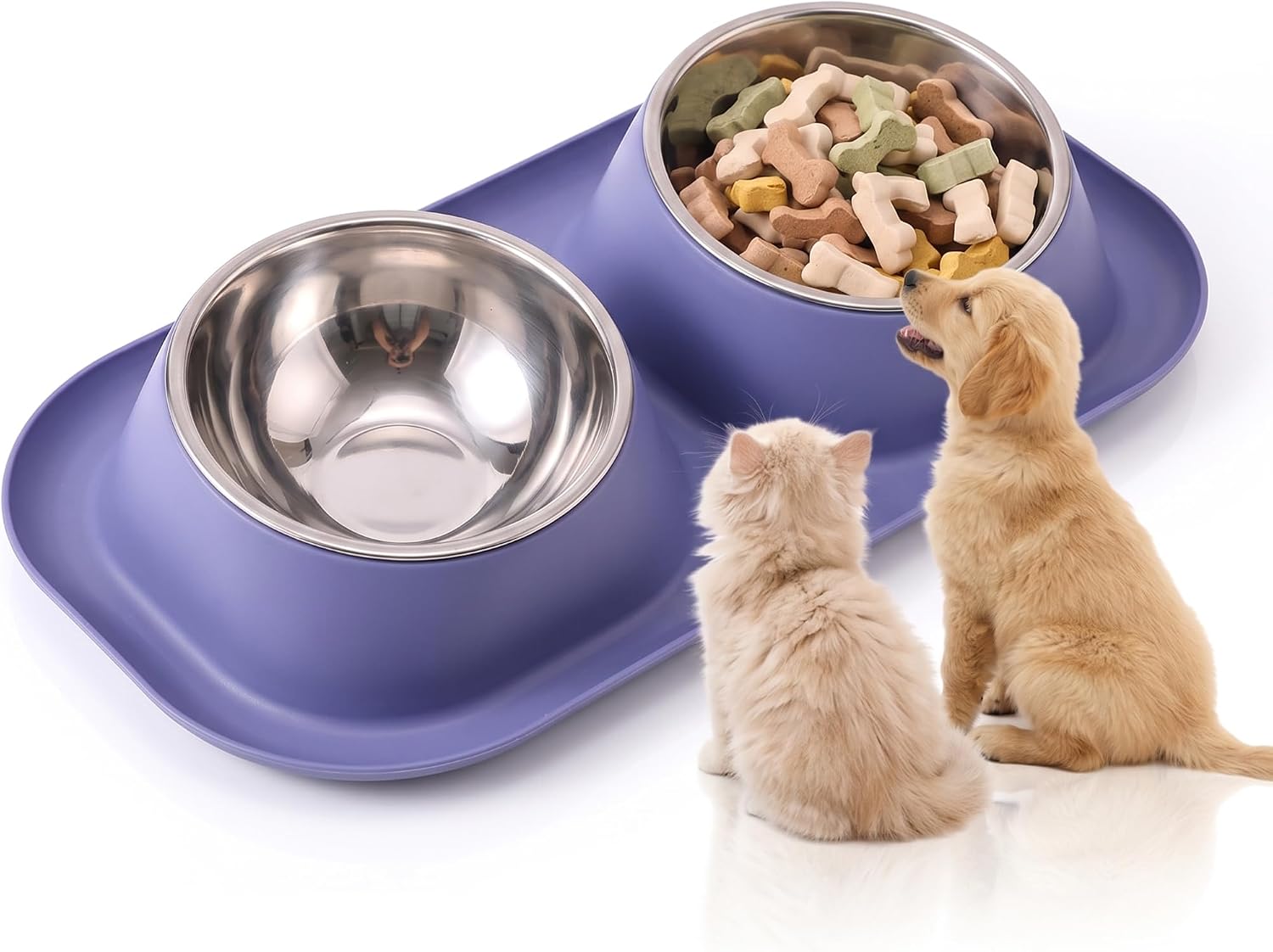 Detalle de Suhaco Raised Double Dog Bowl with Stainless Steel Bowls – Grey