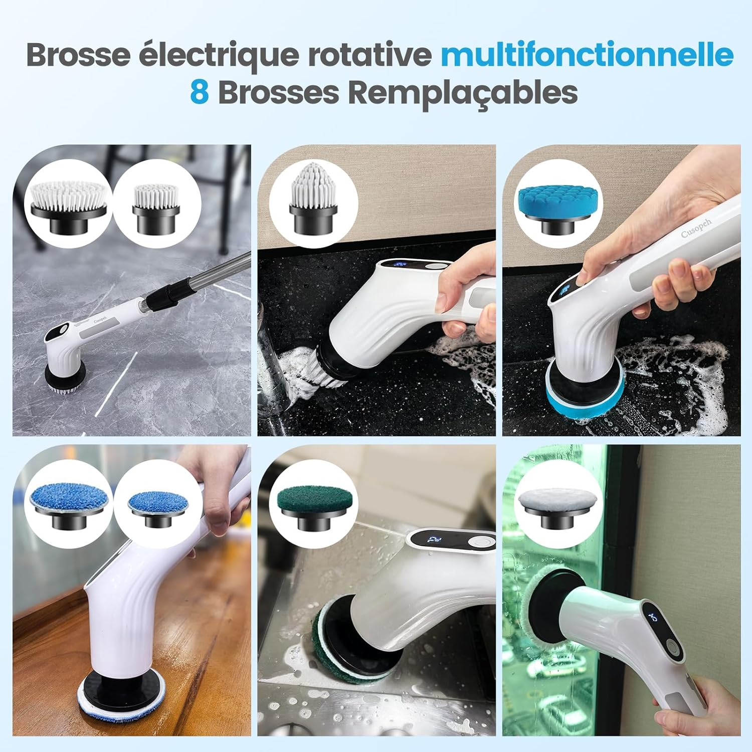 Thumbnail 4 de Brosse rotative 8 tĂŞtes 2000 mAh đź§˝