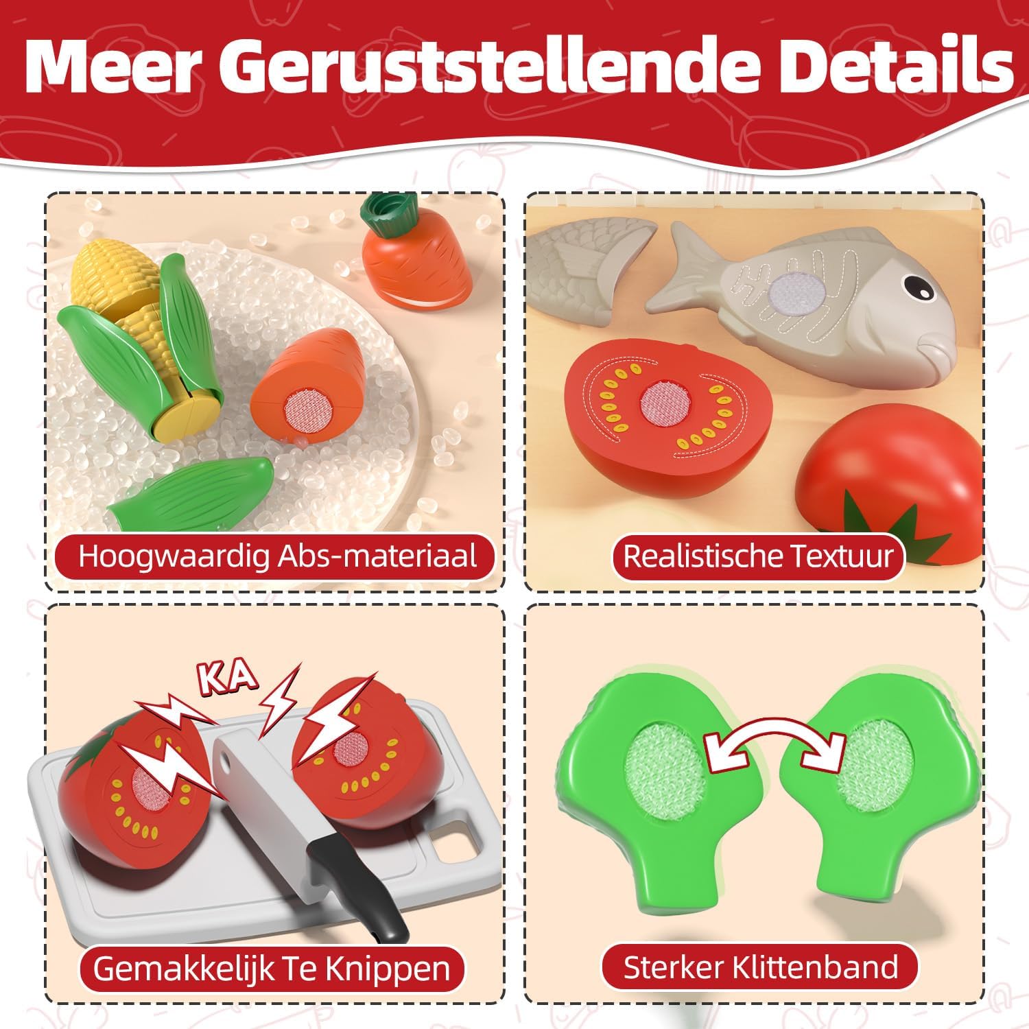 Detalle 1 de Lehoo Castle FT-007 speelkeukenset met pannen, kookgerei en speelgoedeten