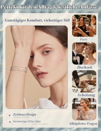 Detalle de FIOROYAL Armband Damen 925 Silber — 3‑lagig, hypoallergen, robust & flexibel