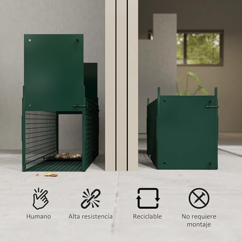 Detalle de Outsunny Trampa para Animales Vivos con 2 Puertas – Jaula de Captura Metálica 80x25x30 cm (Verde Oscuro)