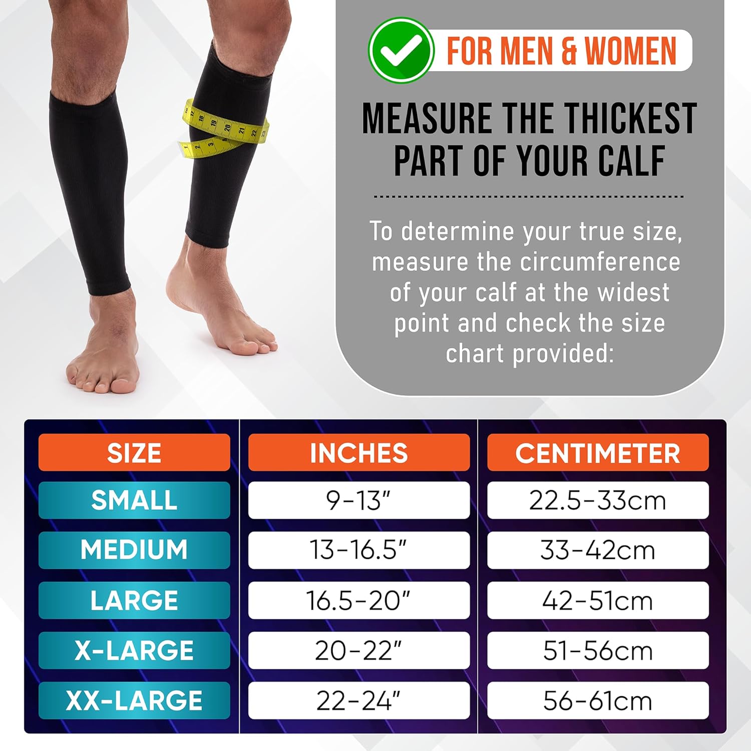 Detalle de PhysFlex Calf Compression Sleeves (Black, Medium) — Footless leg sleeves for swelling, shin splints, nursing & pregnancy (1 pair)