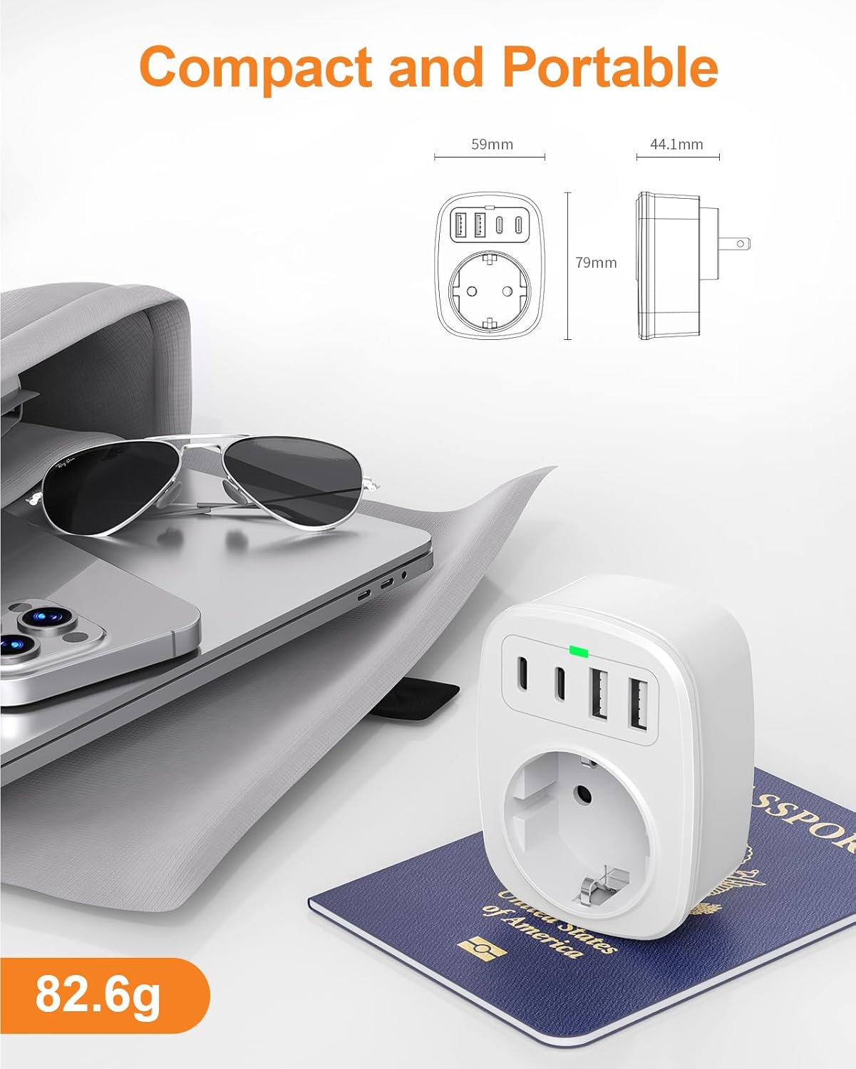 Thumbnail 5 de Japan-Reisestecker Steckeradapter Typ A mit 2× USB-C und 2× USB-A (5-in-1) für Japan, USA, Thailand, China, Kanada & mehr