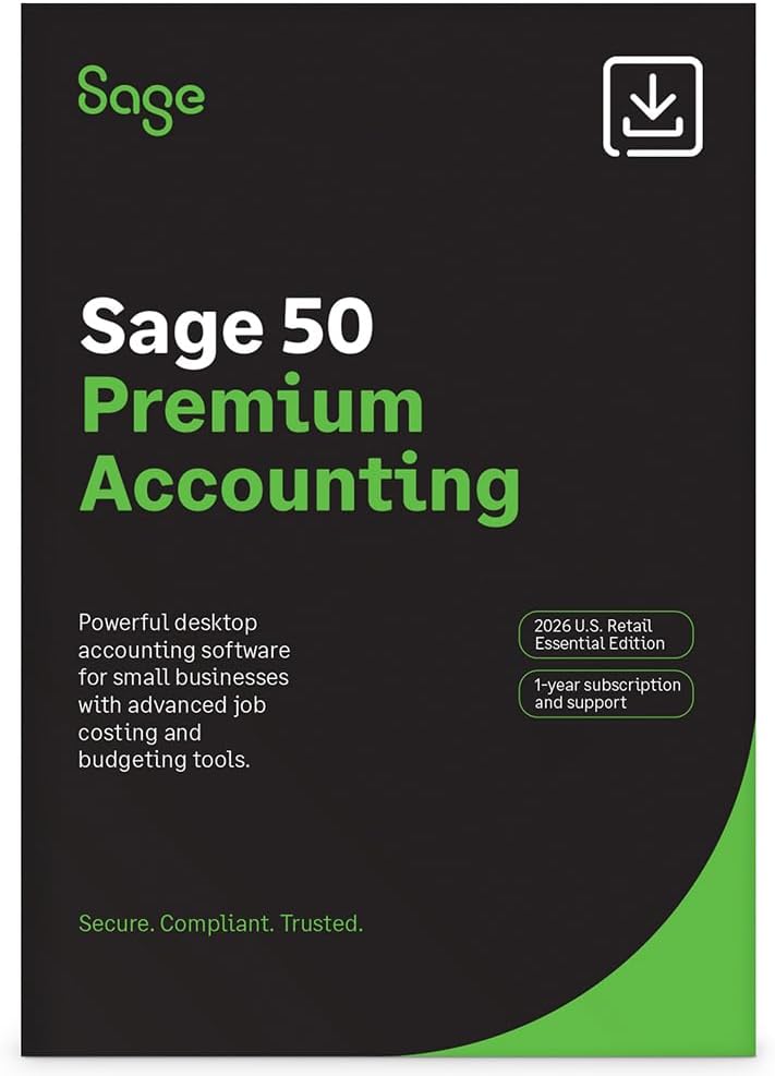 Detalle de Sage 50 Premium Enhanced 2026 U.S. Edition: 1-User, 1-Year Subscription (PC Online Code) by Sage Software