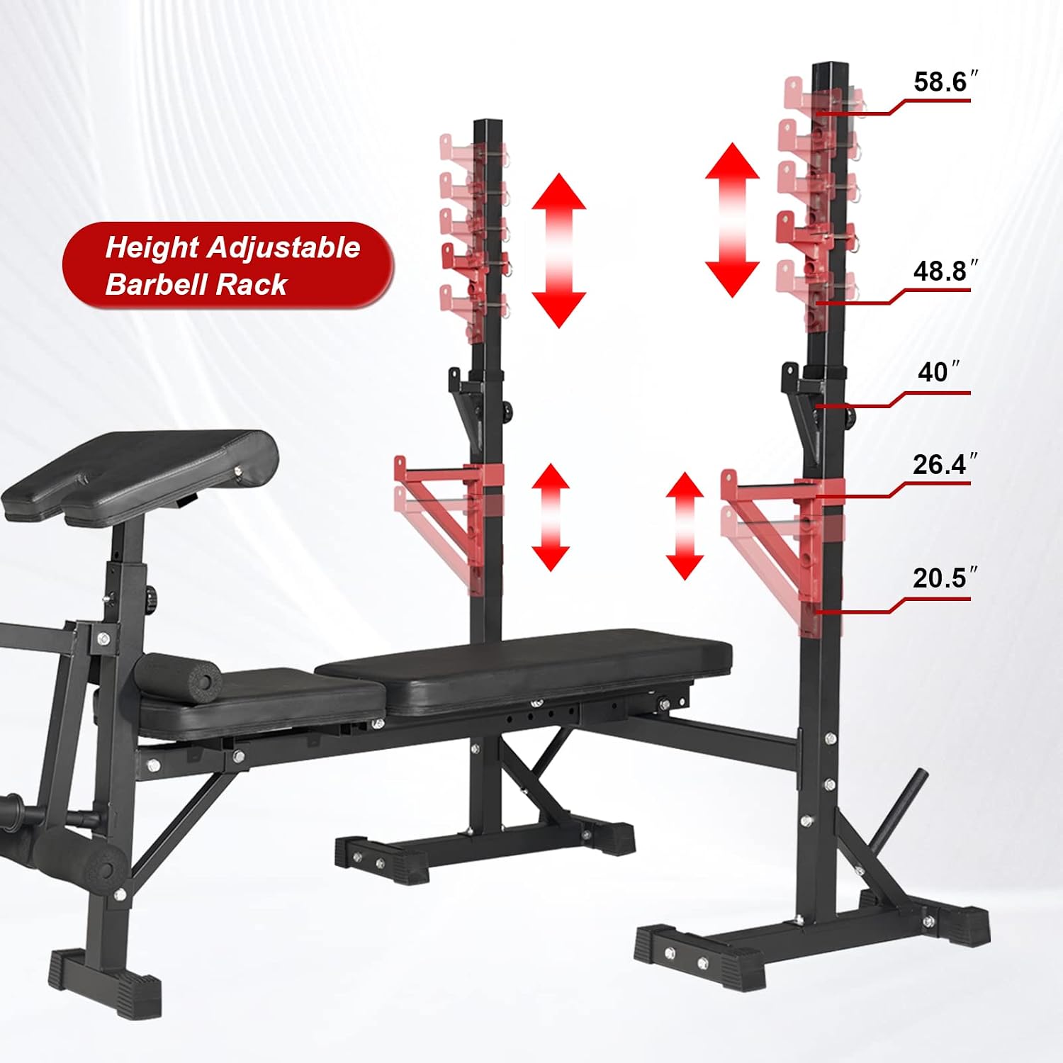 Thumbnail 6 de Bongkim Adjustable Weight Bench with Squat Rack, Foldable 12-Height Rack