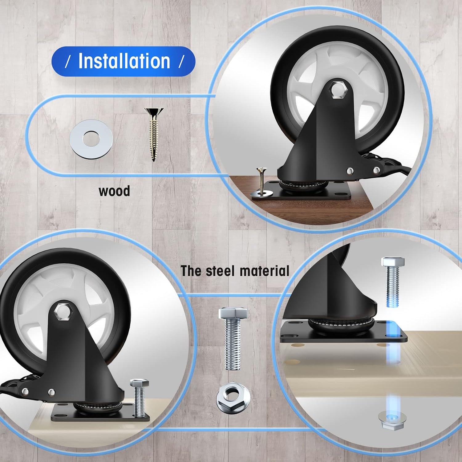 Detalle de ASHGOOB swivel plate casters, 5-inch