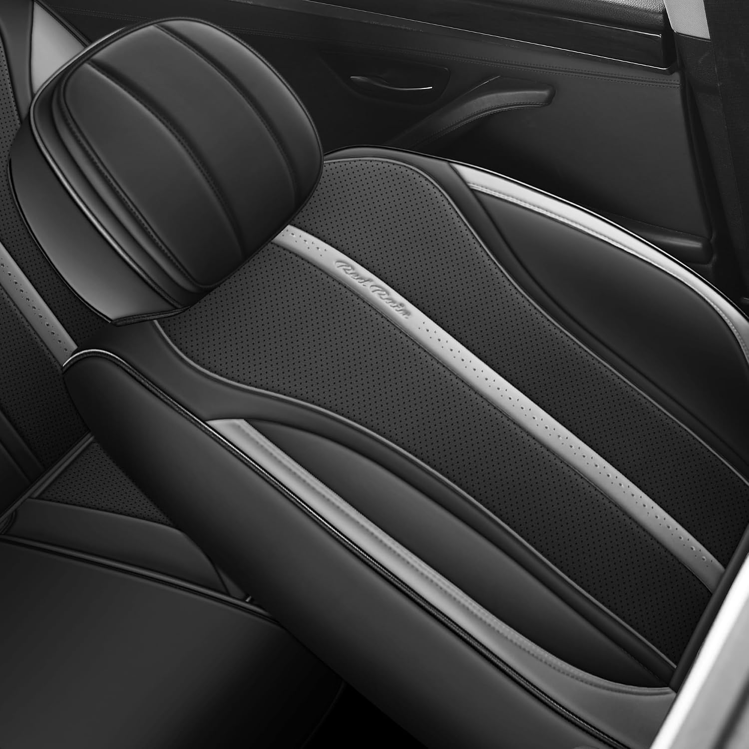 Detalle 2 de Menifomory Black and Gray Universal Leather Car Seat Cover