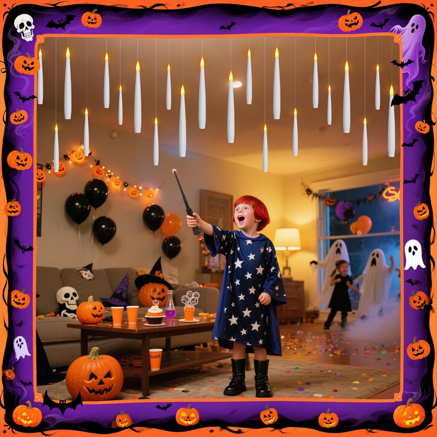 Thumbnail 3 de Dixmas schwebende Kerzen mit Zauberstab-Fernbedienung – 12 flammenlose LED-Kegelkerzen zur Deko