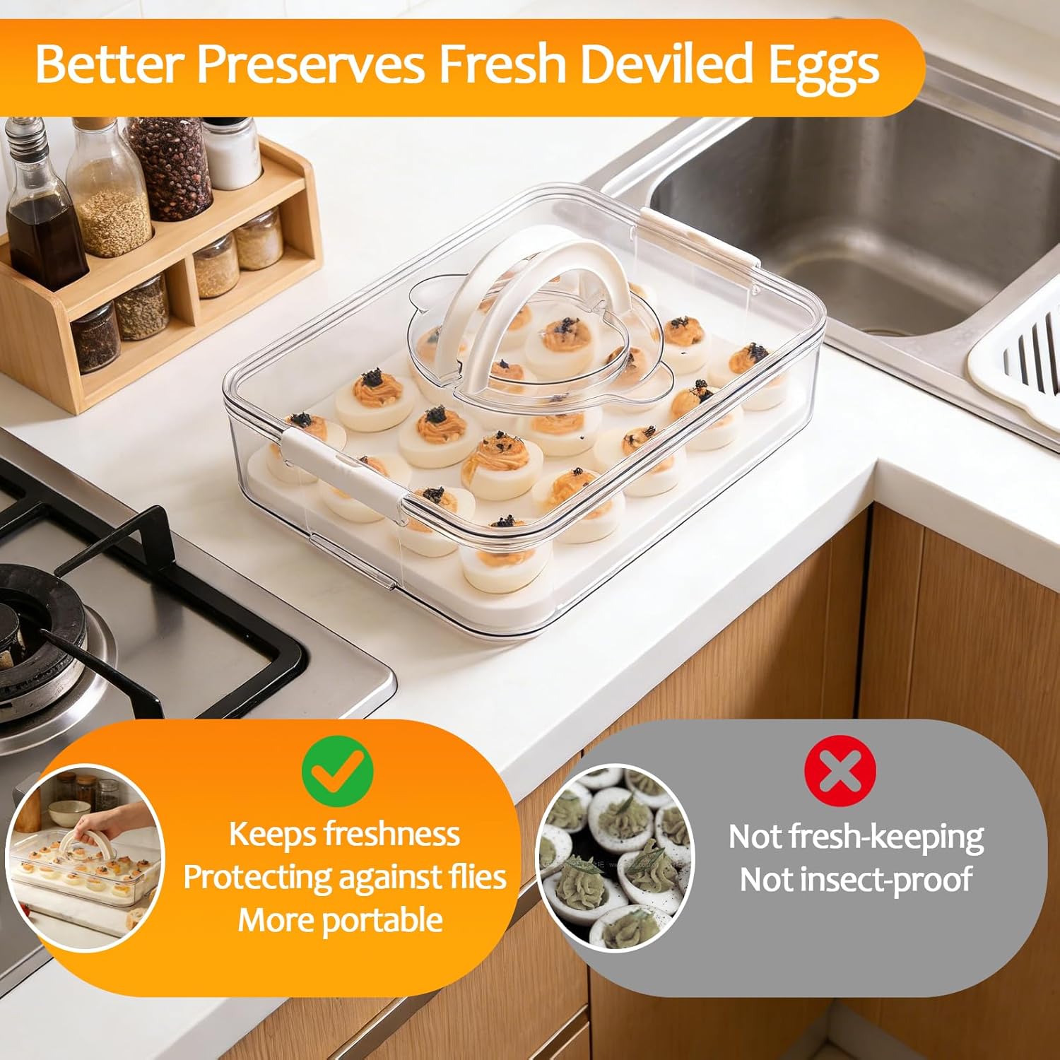 Thumbnail 2 de Deviled Egg Containers with Lid, 2-Pack: 40-Egg Capacity Stackable Carrier for Picnics and Parties