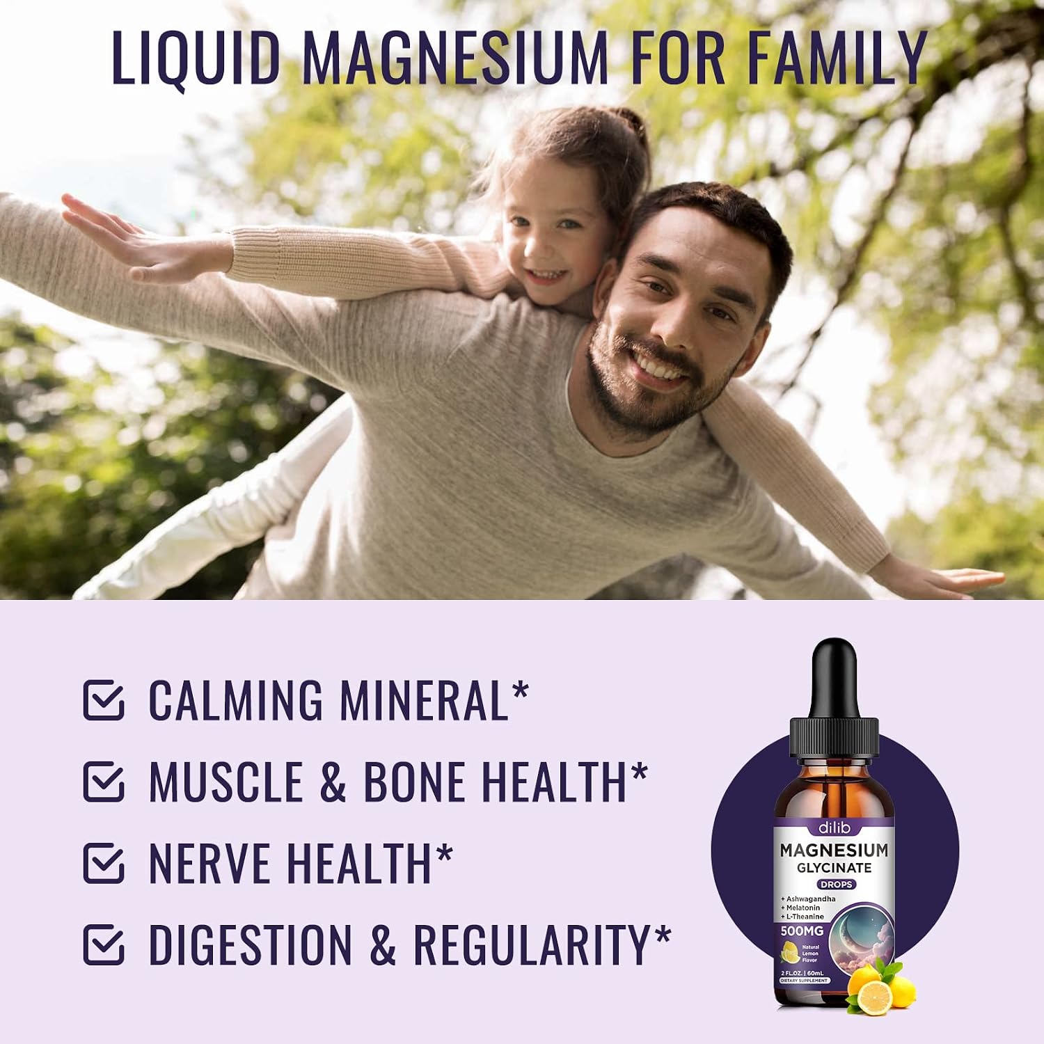 Detalle 2 de dilib mggly-1 Magnesium Glycinate Drops with Vitamin B6, Ashwagandha and Chamomile