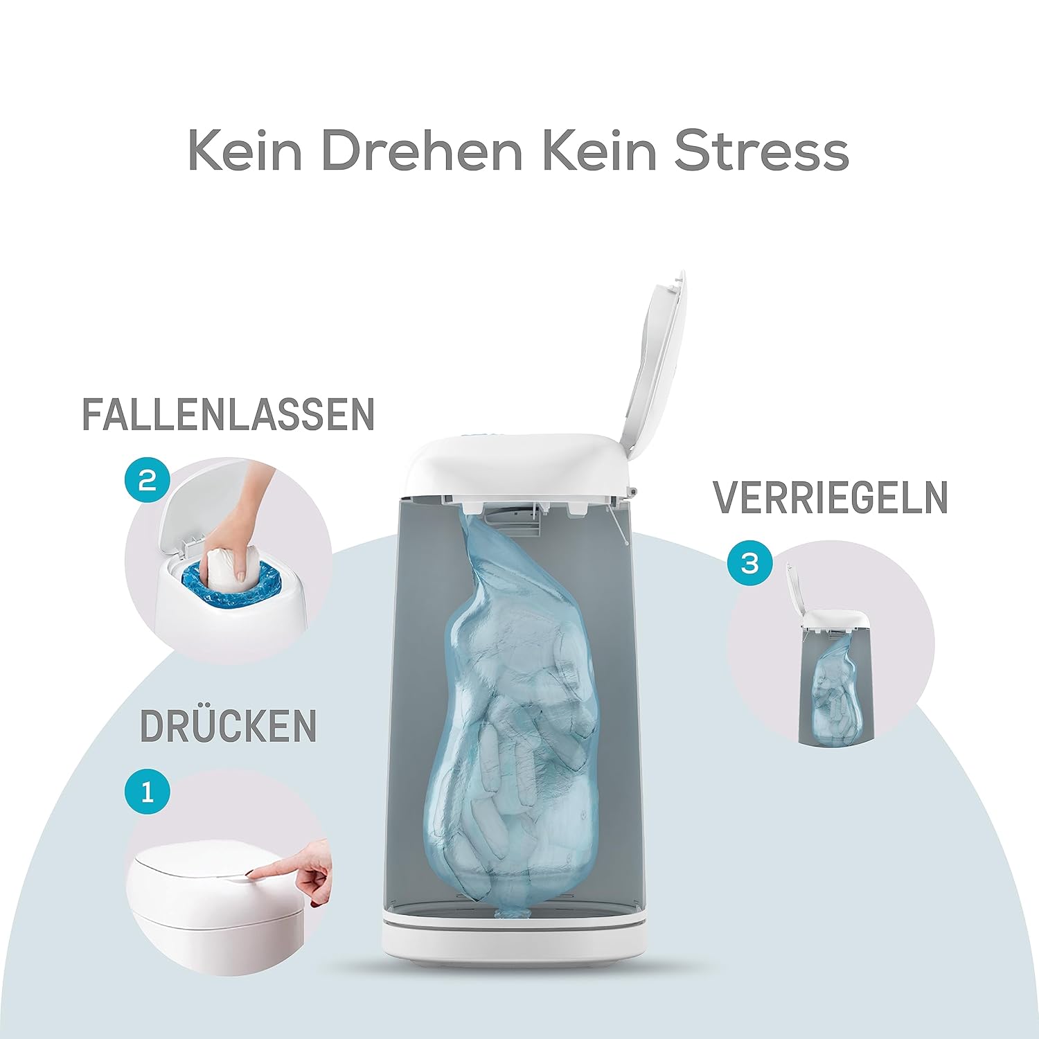 Detalle 2 de Angelcare Original Dress-Up XL Windeleimer mit 1 Nachfüllkassette – geruchsarme Windelentsorgung