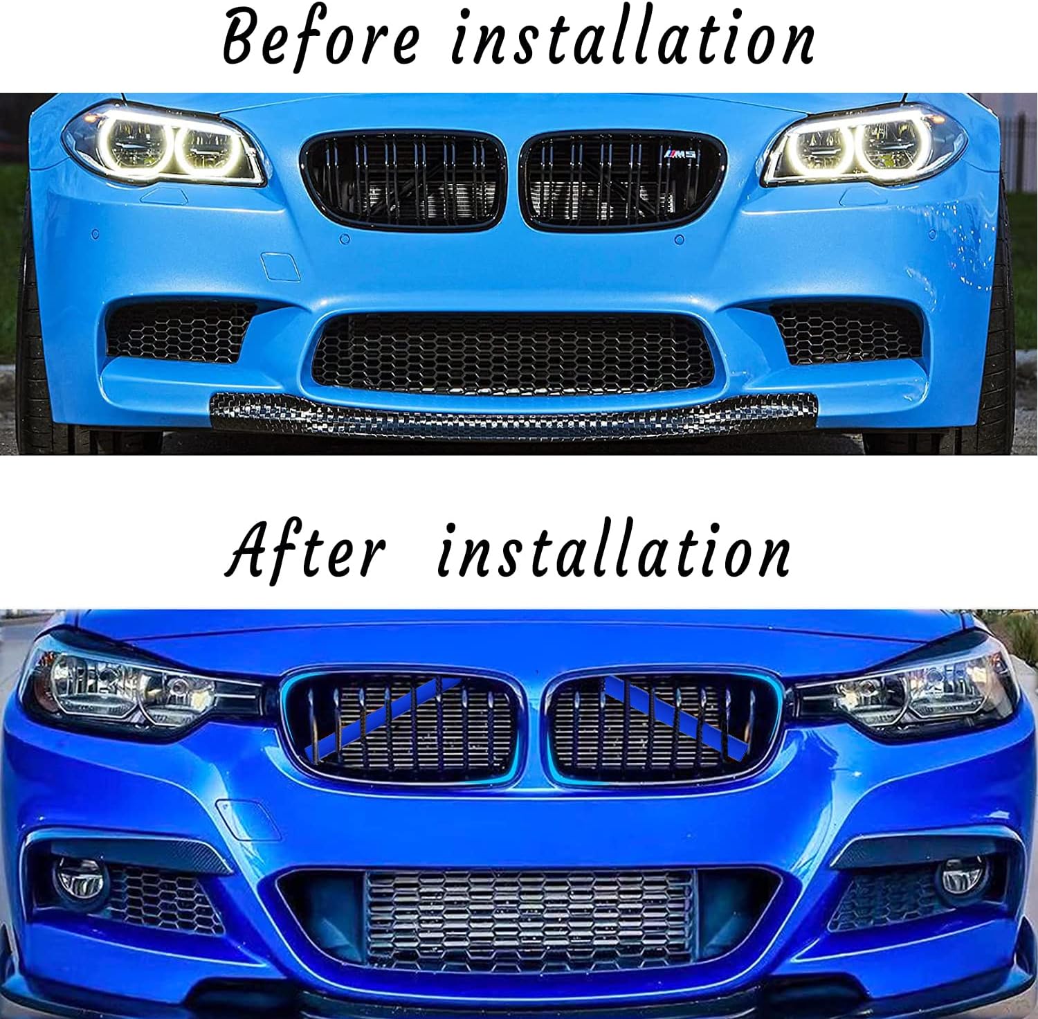 Thumbnail 2 de YZYUN V-Brace grille insert trim stripes for BMW 5 Series F10/F11/F07 (2010–2017) – front grill support protector covers, 2pcs