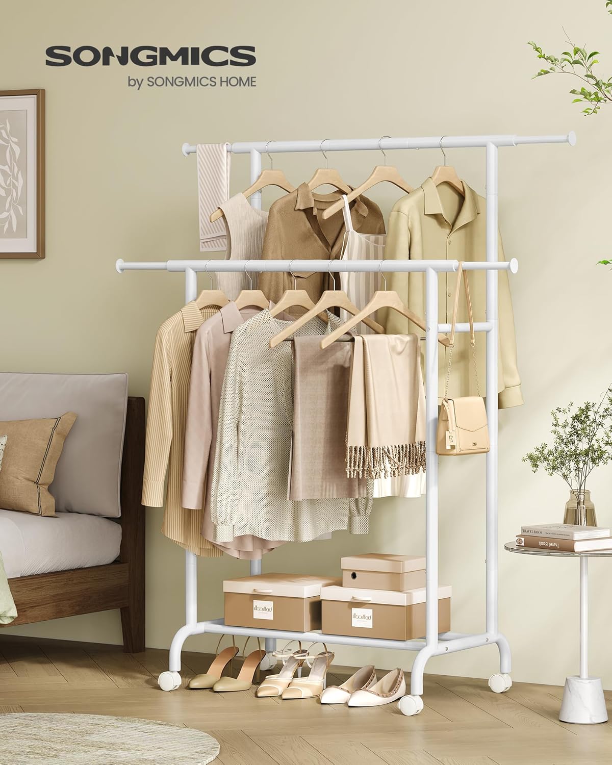 Detalle 2 de SONGMICS Burro para Ropa con Ruedas y Doble Barra