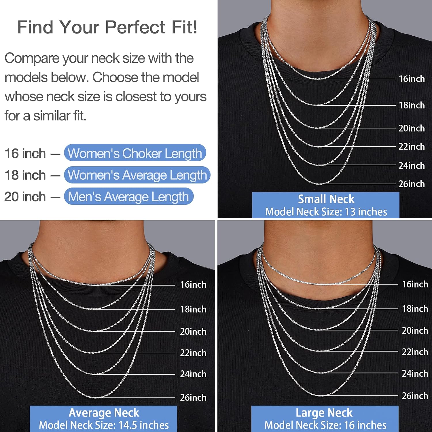 Detalle de Jewlpire Sterling Silver Chain Necklace, 925