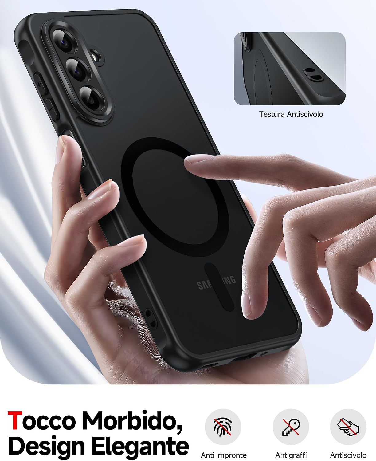 Detalle 2 de LeYi Cover Magnetica per Samsung Galaxy A17 5G con 2 Vetri Temperati: protezione affidabile e stile opaco