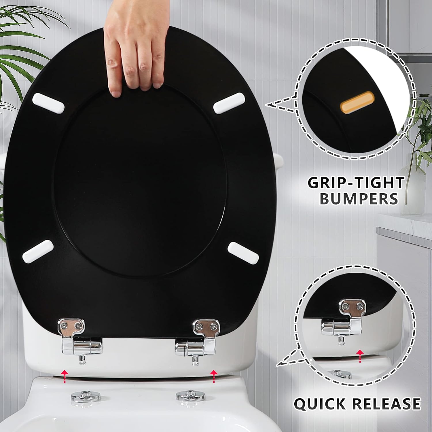 Thumbnail 3 de Angel Shield Black Wooden Toilet Seat