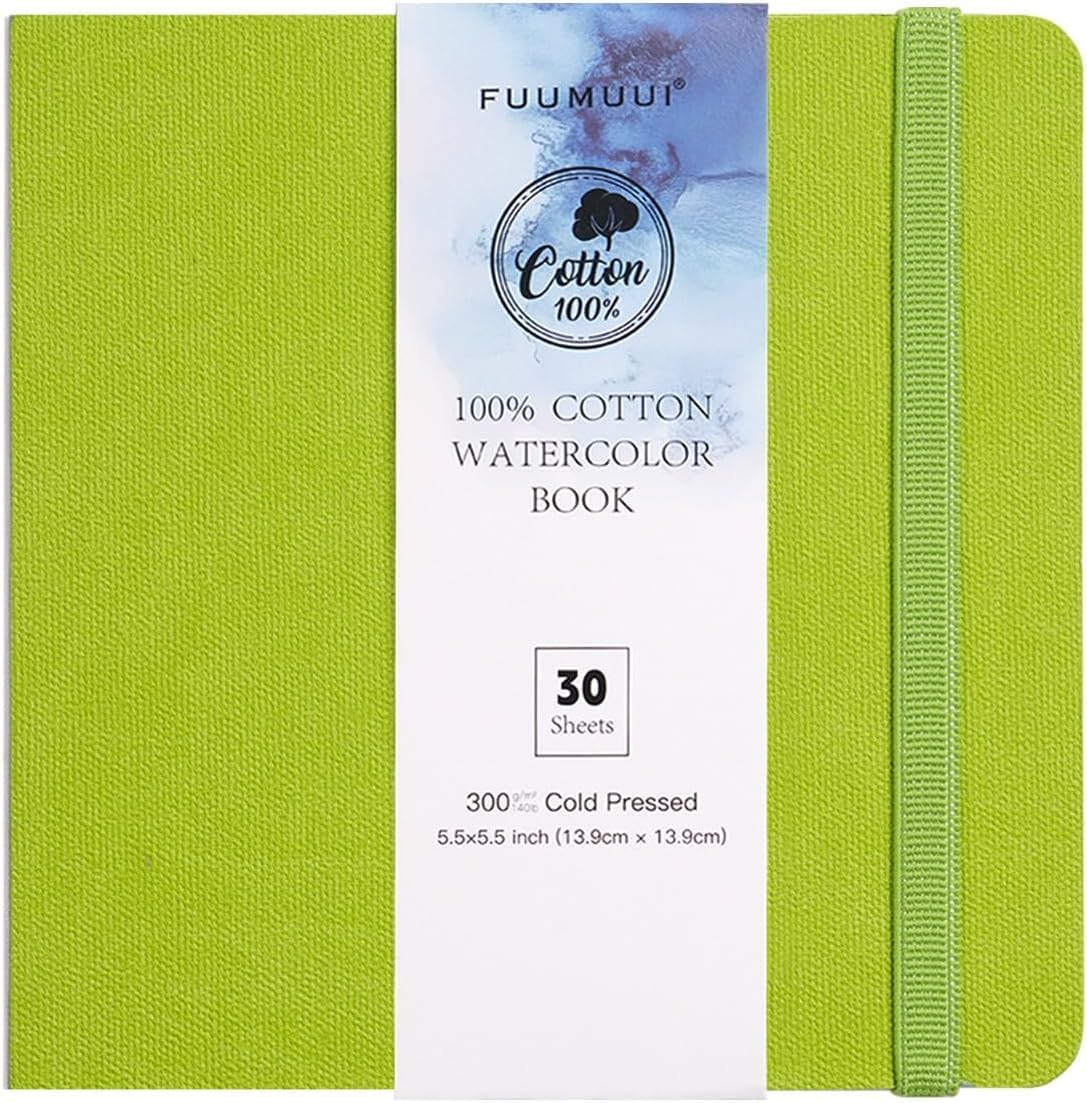 Detalle de Fuumuui 30 Sheets Watercolour Journal (5.5 x 5.5 in) – 100% Cotton Cold Pressed Watercolour Paper, 140lb/300gsm