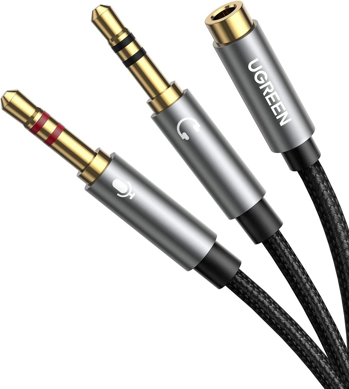 Detalle de UGREEN 3.5mm 4極-3極変換ケーブル 20cm ナイロン編み・金メッキ端子