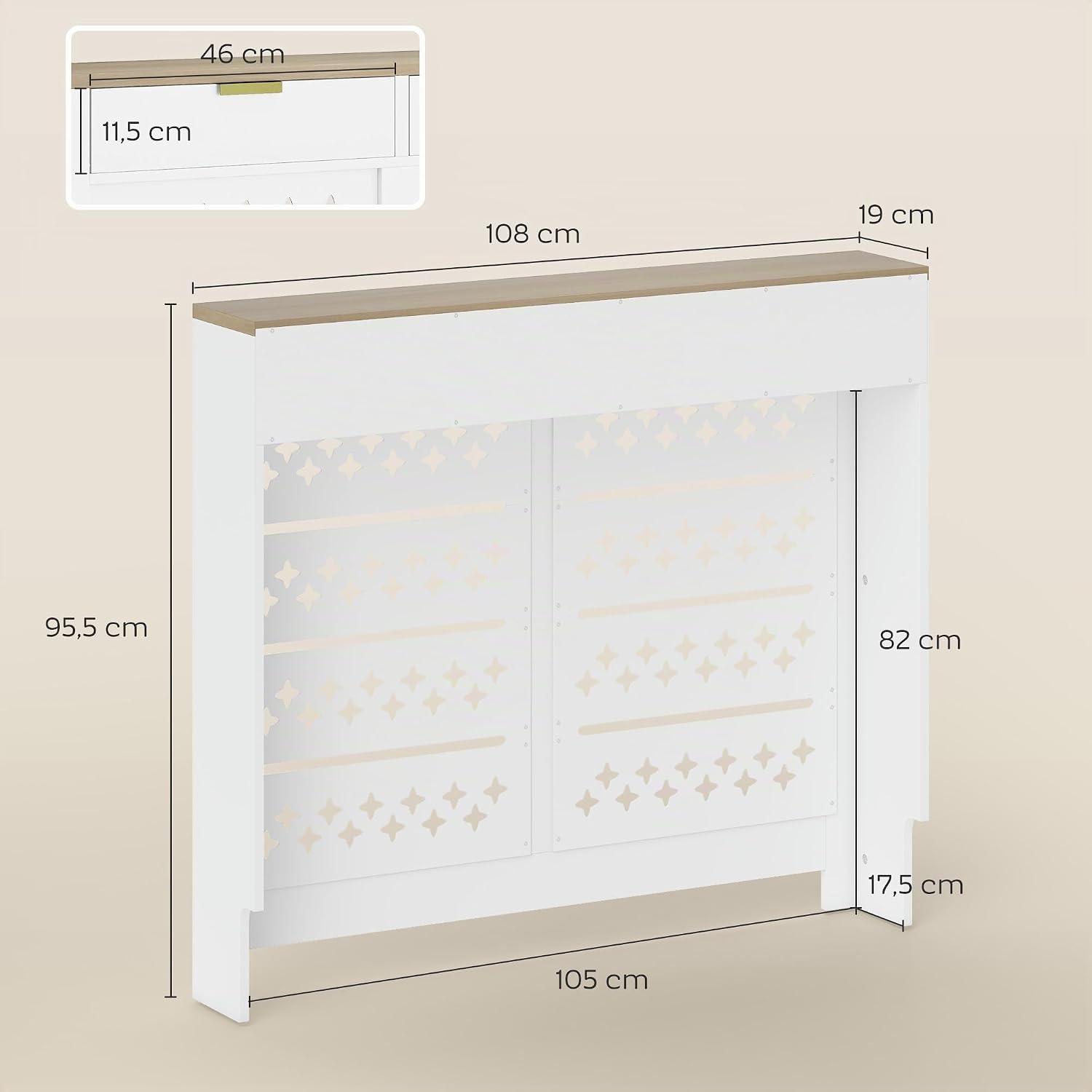 Detalle de HOMCOM 820-485V01WT radiatorombouw 108 x 19 x 95,5 cm met opklapdeur