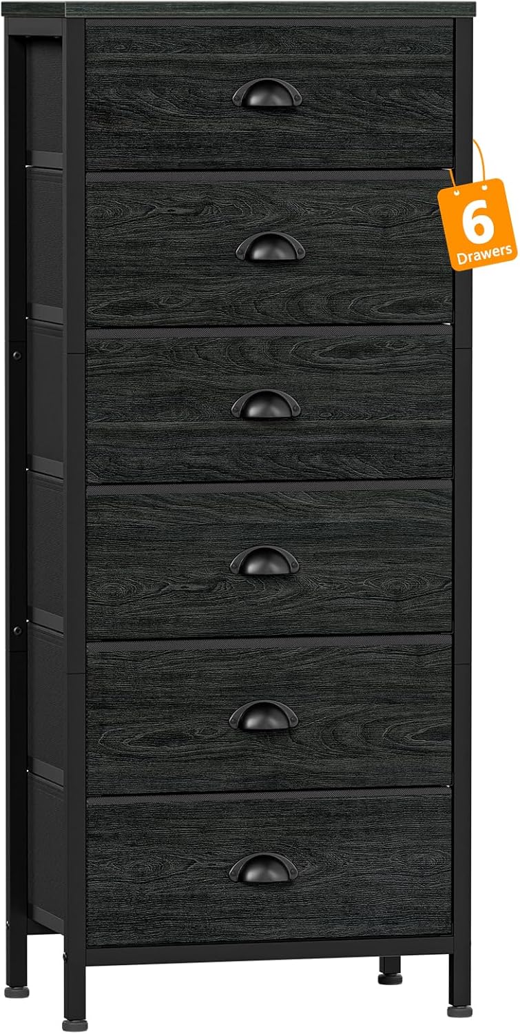 Furnulem Tall Dresser 6-Drawer Black