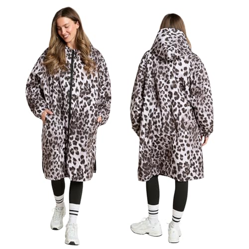 Detalle de OHS Women's Leopard Print Changing Robe: Oversized Waterproof Rain Coat with Fleece Lining