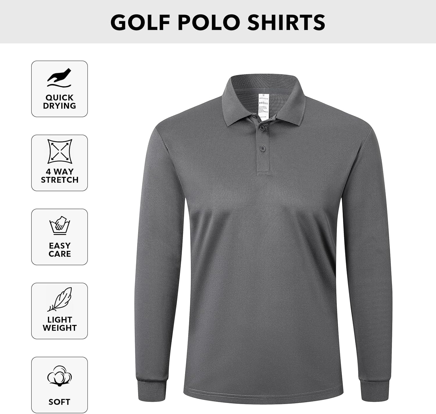 Detalle de ZENGVEE Men's Long Sleeve Polo Shirts 3 Pack – Quick Dry, Lightweight & Breathable