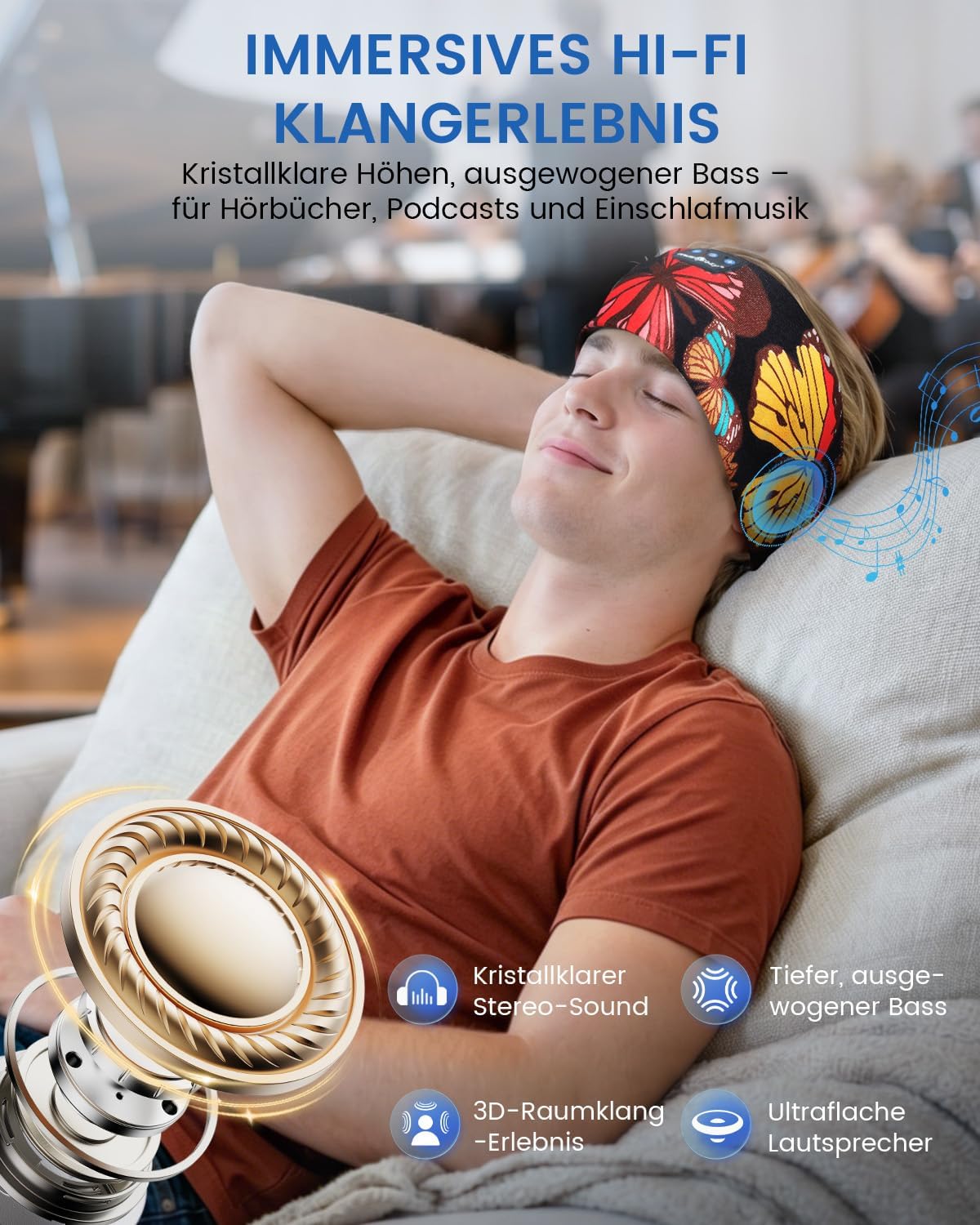 Thumbnail 6 de MUSICOZY Schlafkopfhörer Stirnband Bluetooth 5.4 – Ultradünne 11 mm Treiber, 14 Std Akku, Waschbares Design
