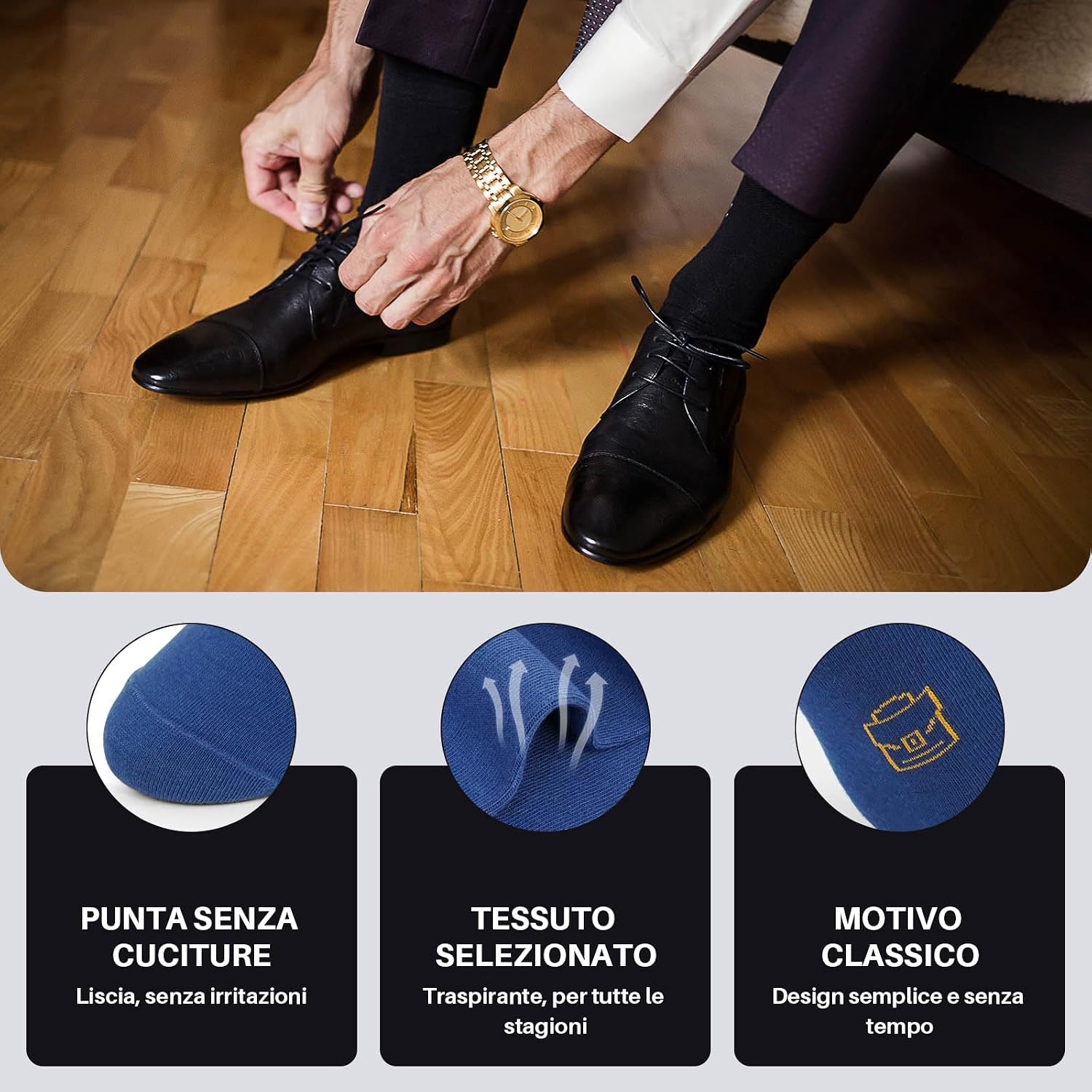 Detalle de ZAKASA calzini uomo in cotone 6 paia: classici business traspiranti senza cuciture