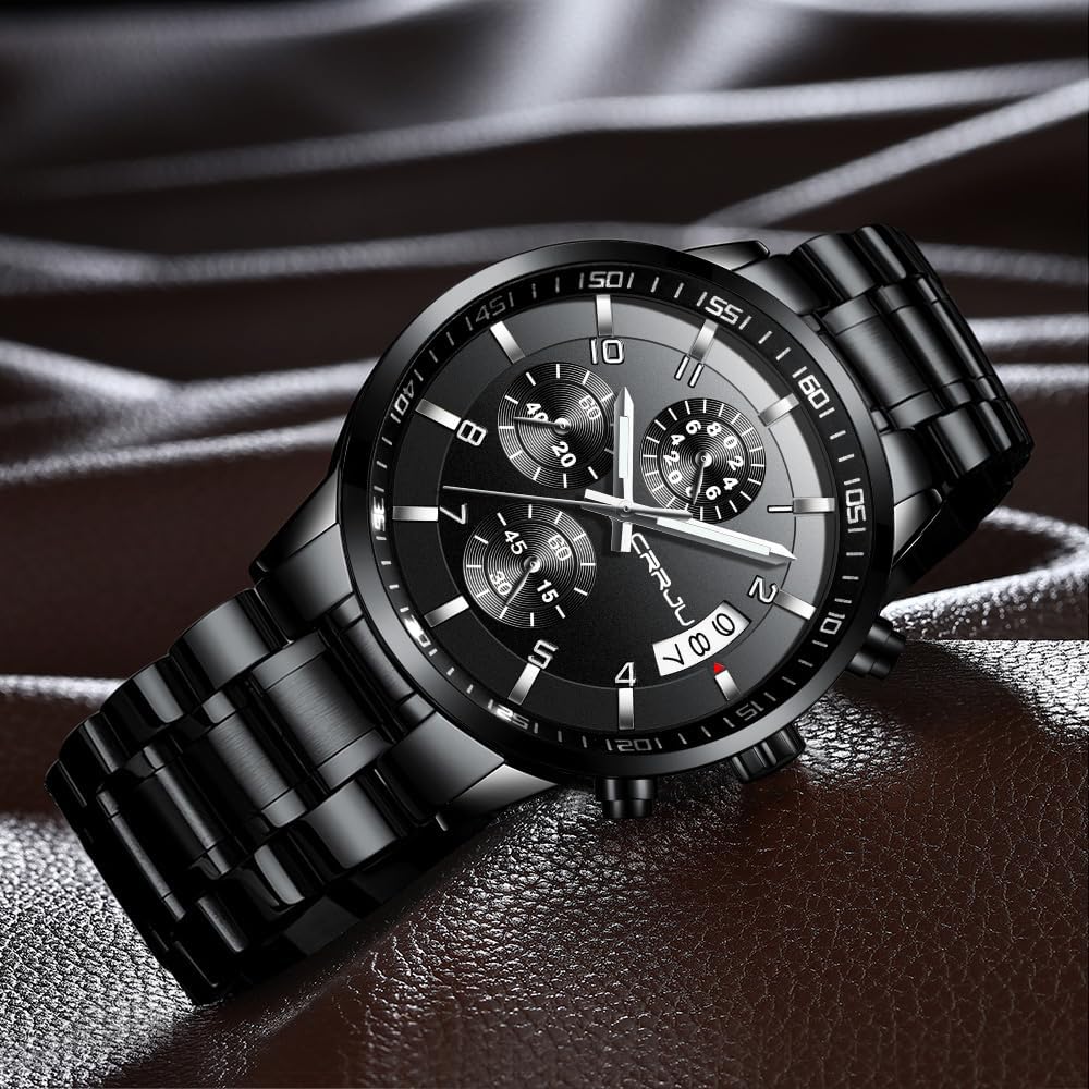 Thumbnail 5 de CRRJU Herren Chronograph Quarz-Uhr mit Kalender – wasserdichtes Edelstahlarmband im Business-Look