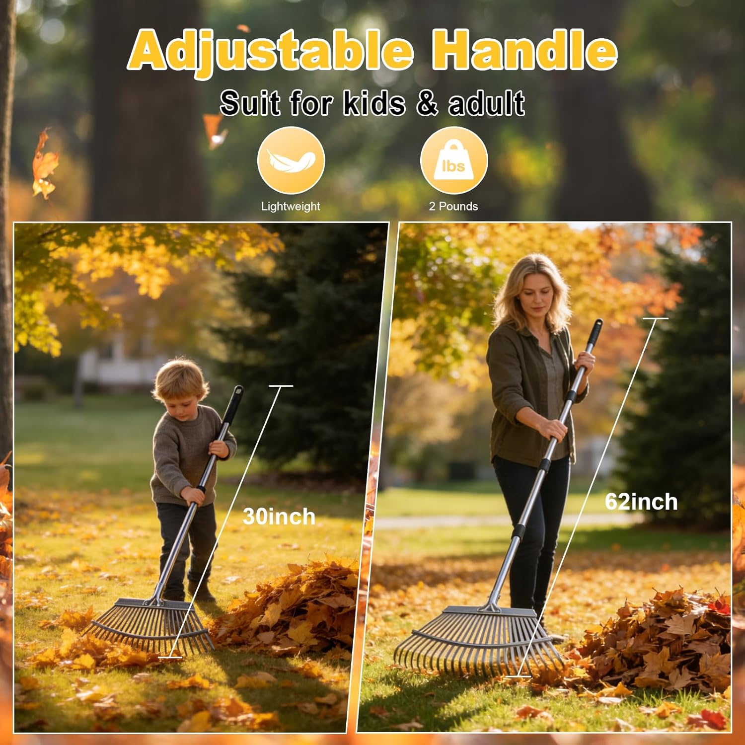 Thumbnail 3 de ARTIPOLY Garden Leaf Rake with 25 metal tines and adjustable handle (47cm wide)