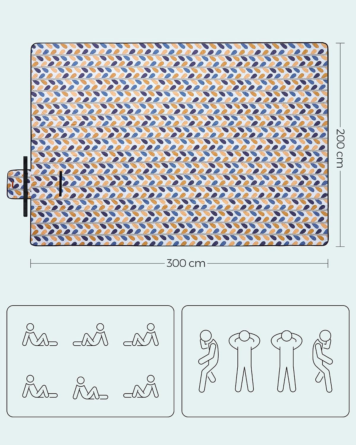 Detalle 2 de SONGMICS Picnic Blanket 300 x 200 cm: Large, Waterproof, Foldable Leaf Pattern Mat