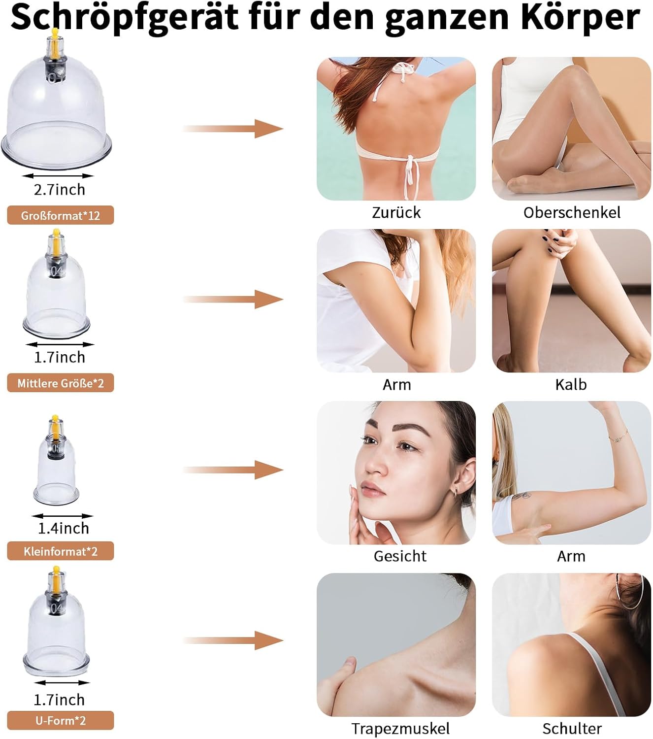 Thumbnail 4 de Schröpfgläser mit Vakuumpumpe & Therapiemagneten + Faszien-Schaber – 18 Stück gegen Verspannungen, Cellulite und Lymphdrainage
