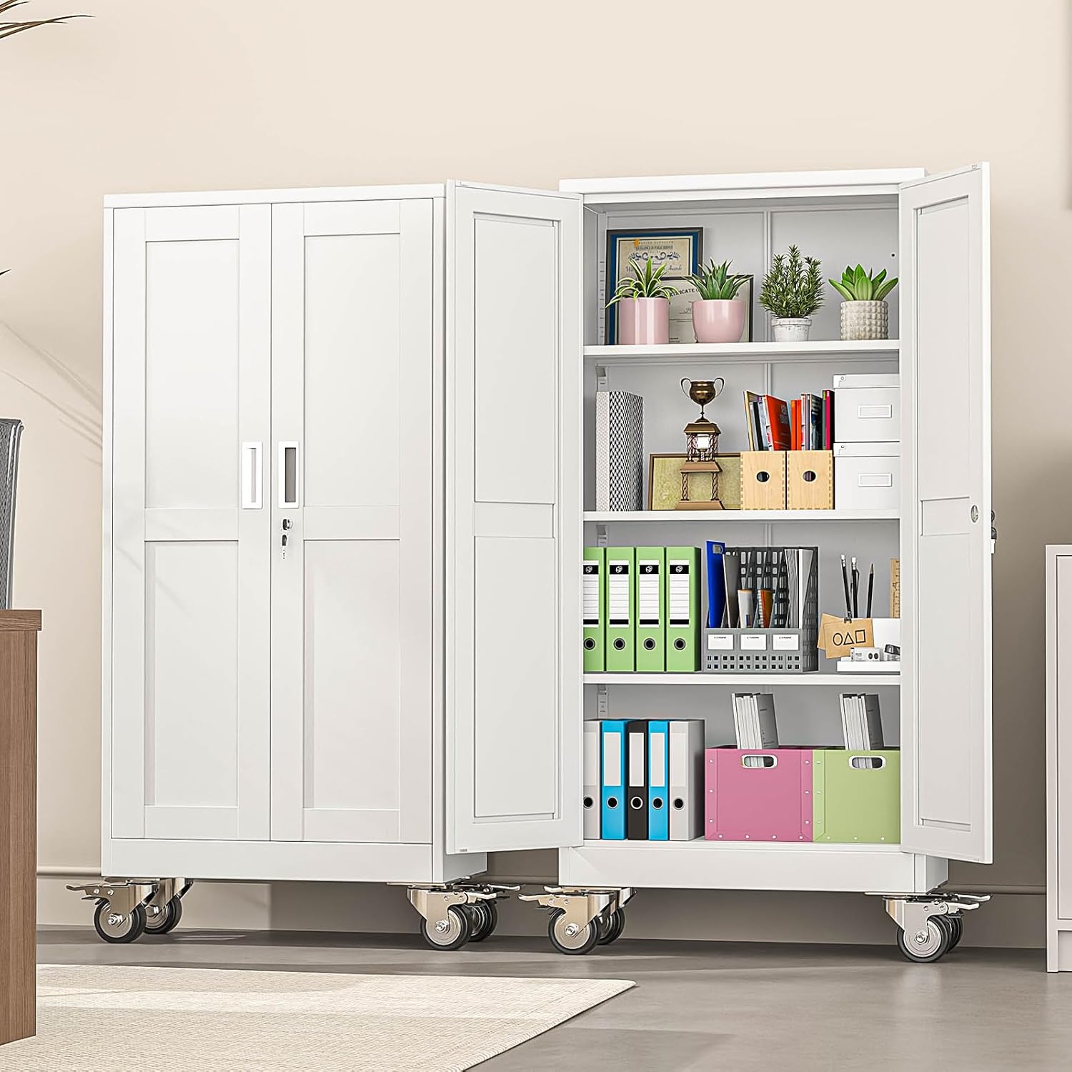 Thumbnail 1 de pozdeg PD-WAL-155W 61-Inch Rolling Steel Storage Cabinet, White, 3 Shelves