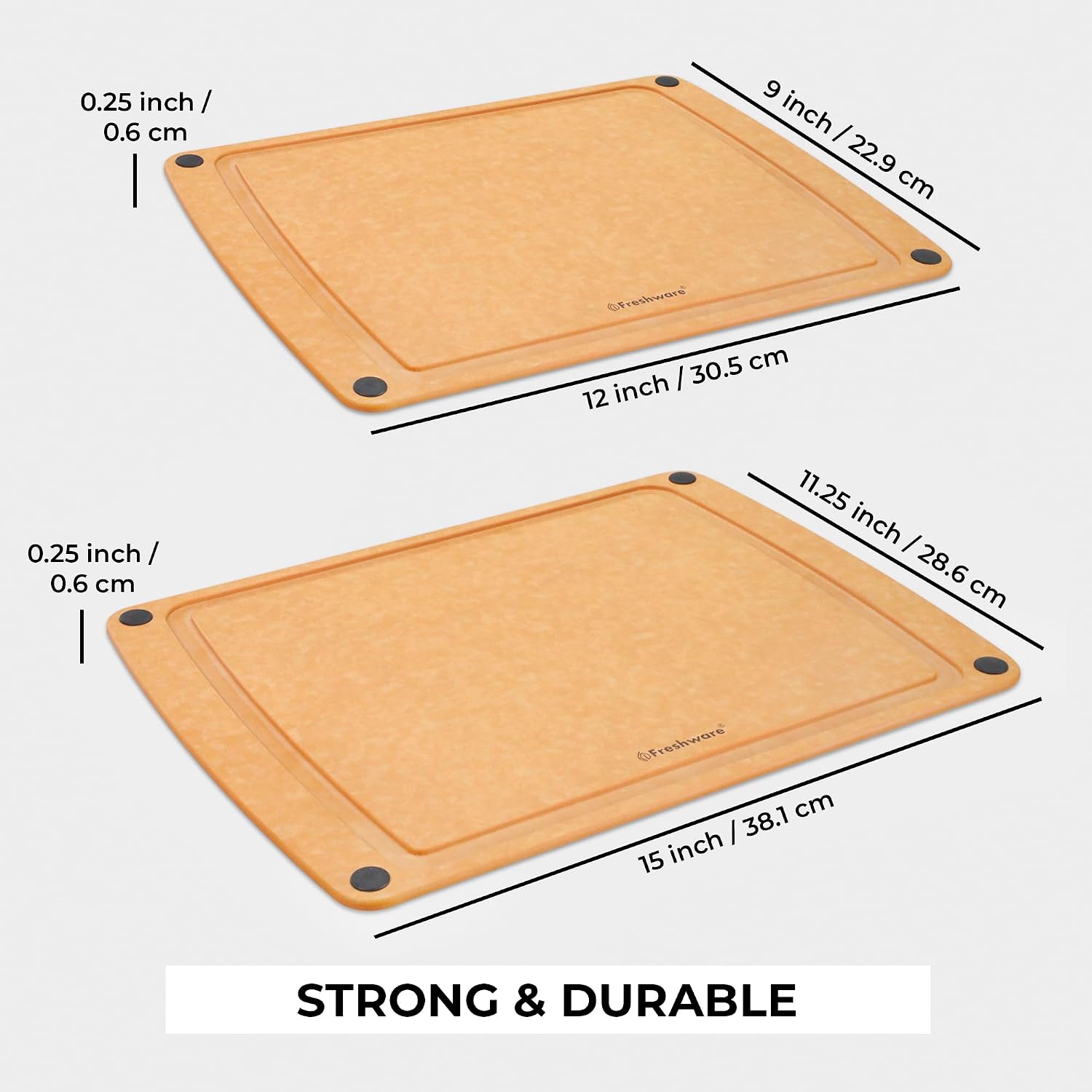 Detalle de Freshware Wood Cutting Boards set with juice groove 12"