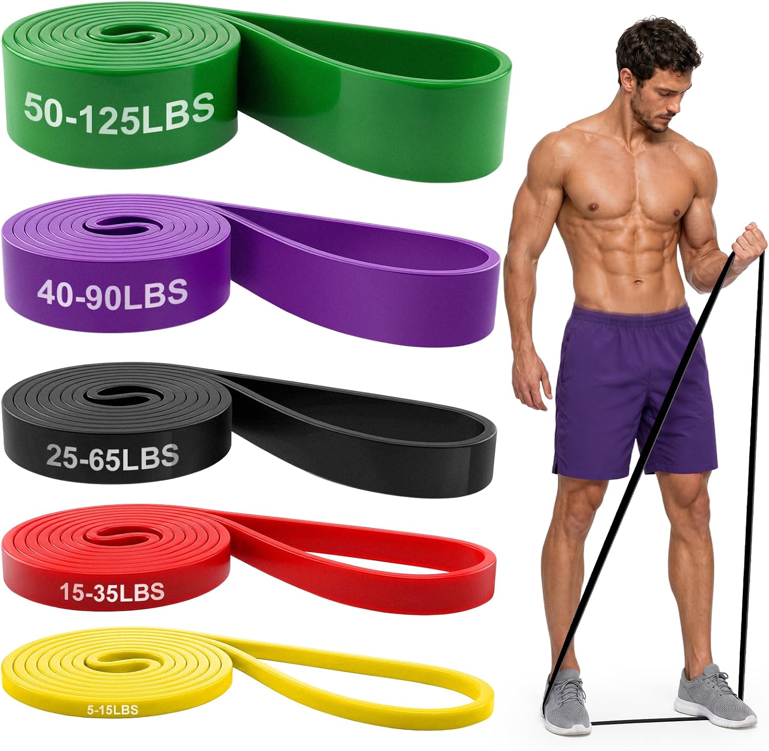 Detalle de Renoj Resistance Bands, TPE Workout Set with Five Colour-Coded Resistance Levels