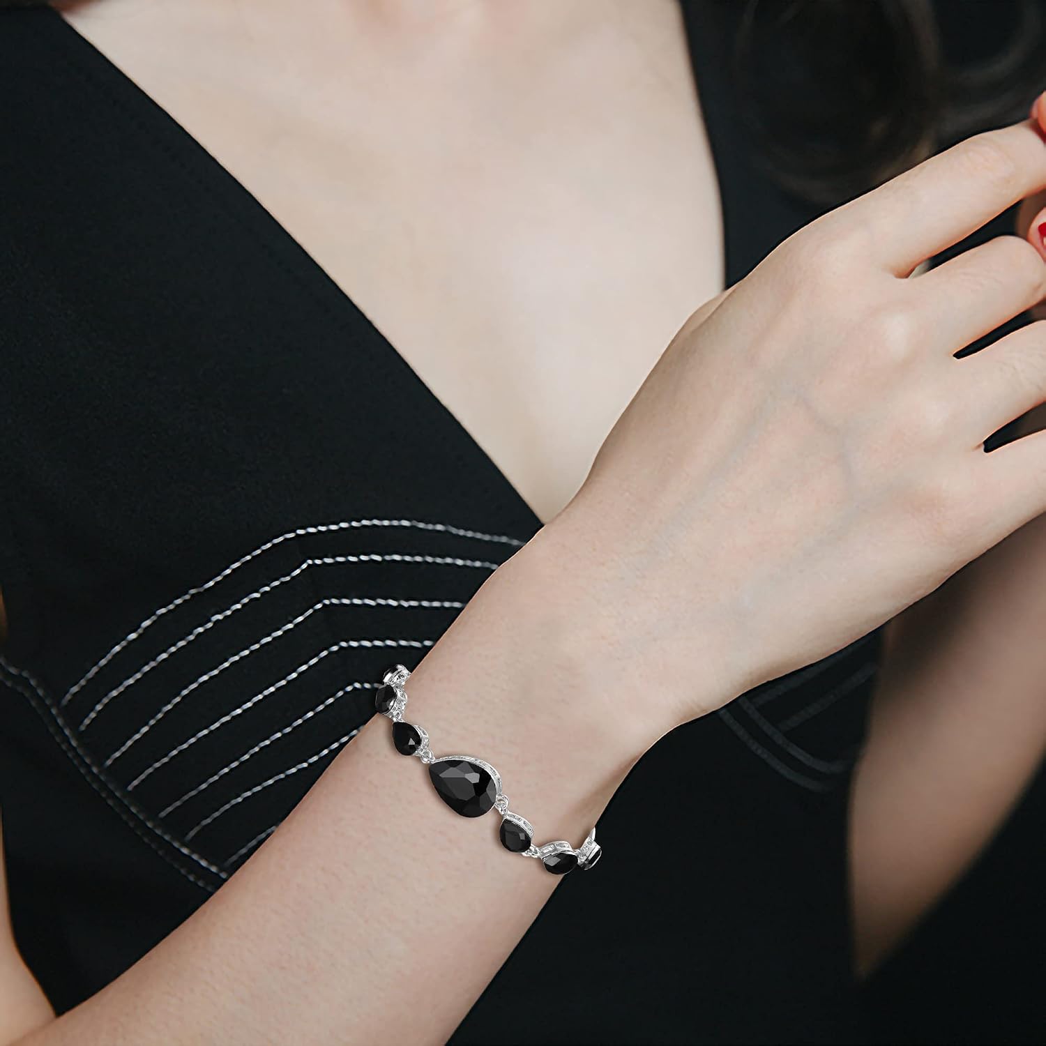 Detalle de Bracelet Clearine Concis Femme – Forme goutte d'eau avec cristal et strass, cadeau élégant