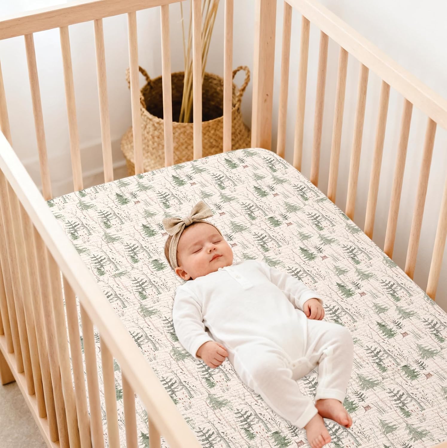 Detalle de lulumoon CB Fitted Muslin Crib Sheets, 100% Cotton, Leaf Print, 2-Pack